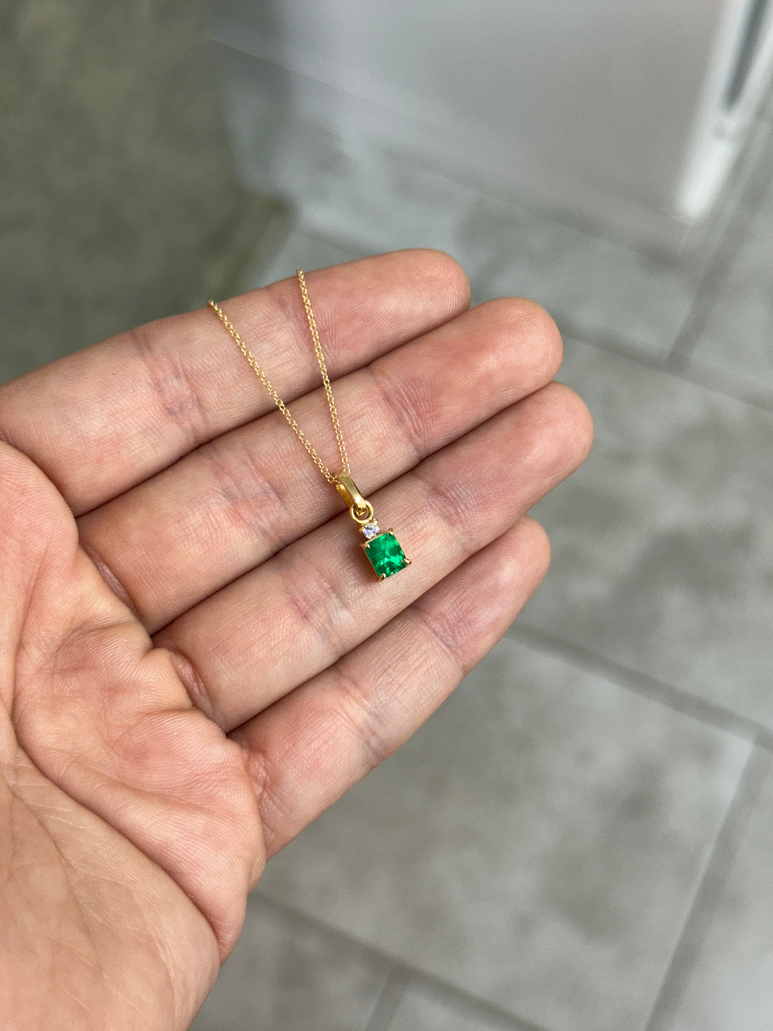 1.40tcw AAA+ Muzo Emerald Cut Colombian Emerald Solitaire Pendant with Diamond Accent 18K