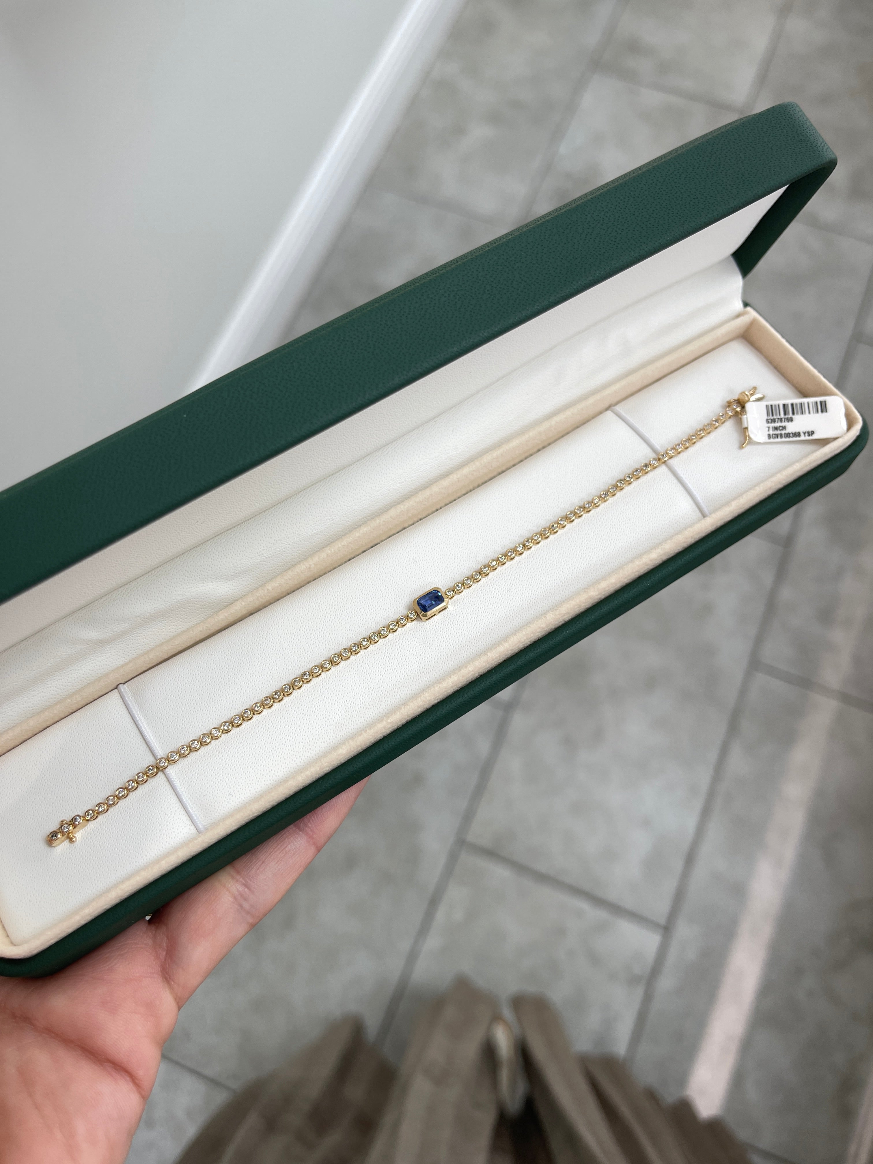 1.46tcw Bezel Set Pastel Blue Sapphire & Diamond Tennis Bracelet 14K- 7 inches - JR Colombian Emeralds