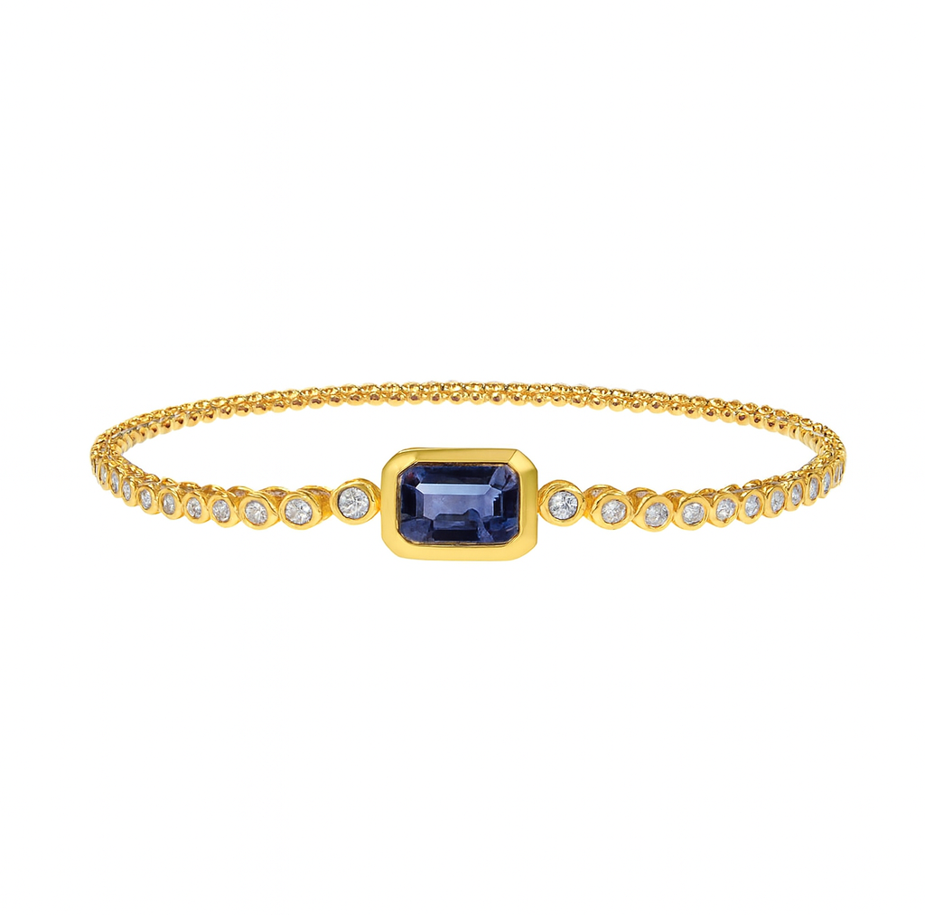 1.46tcw Bezel Set Pastel Blue Sapphire & Diamond Tennis Bracelet 14K- 7 inches - JR Colombian Emeralds