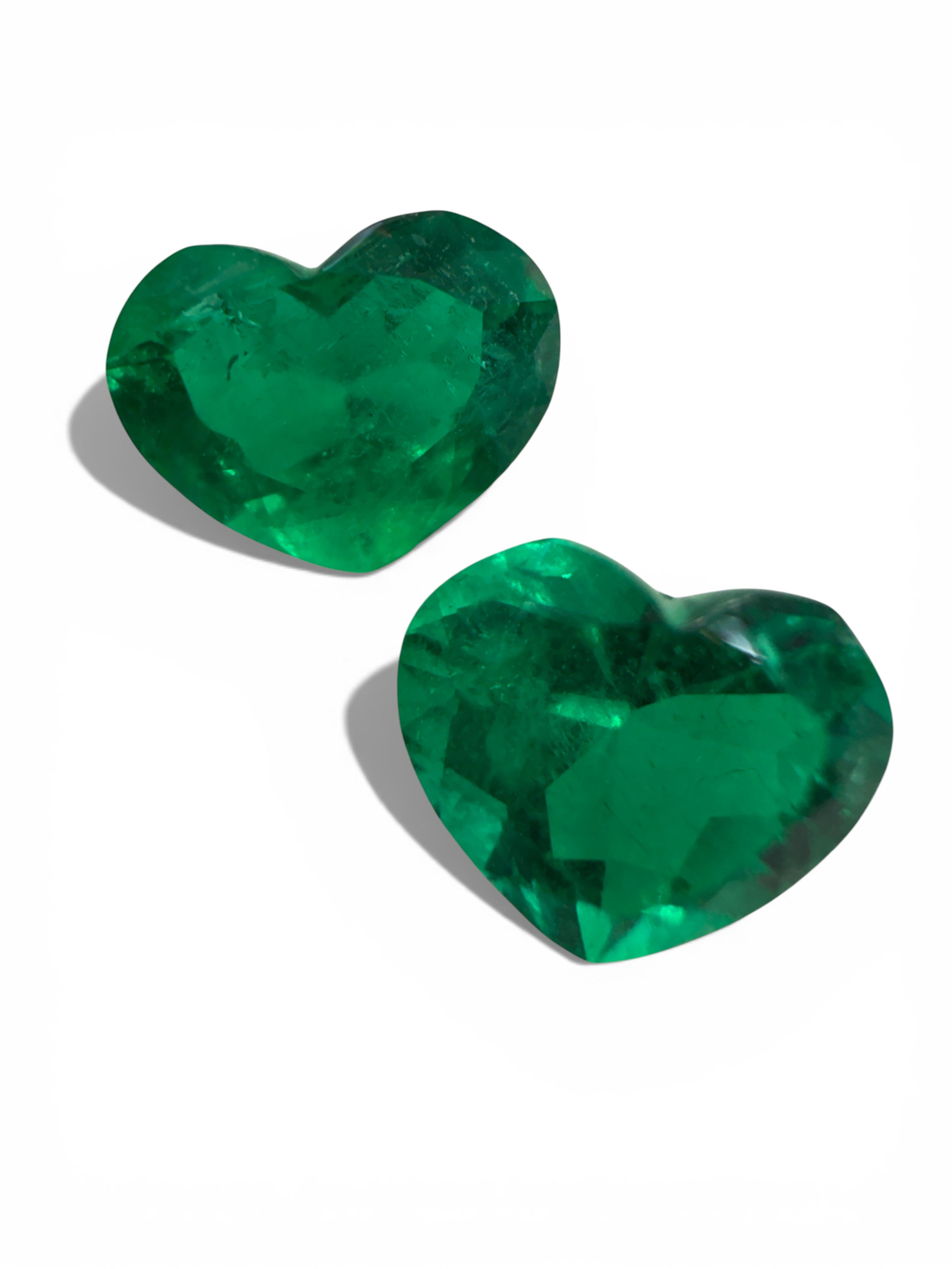 1.50tcw 5x6.5 AAA+ Matching Emerald Hearts Vivid Muzo Green Natural Colombian Emeralds