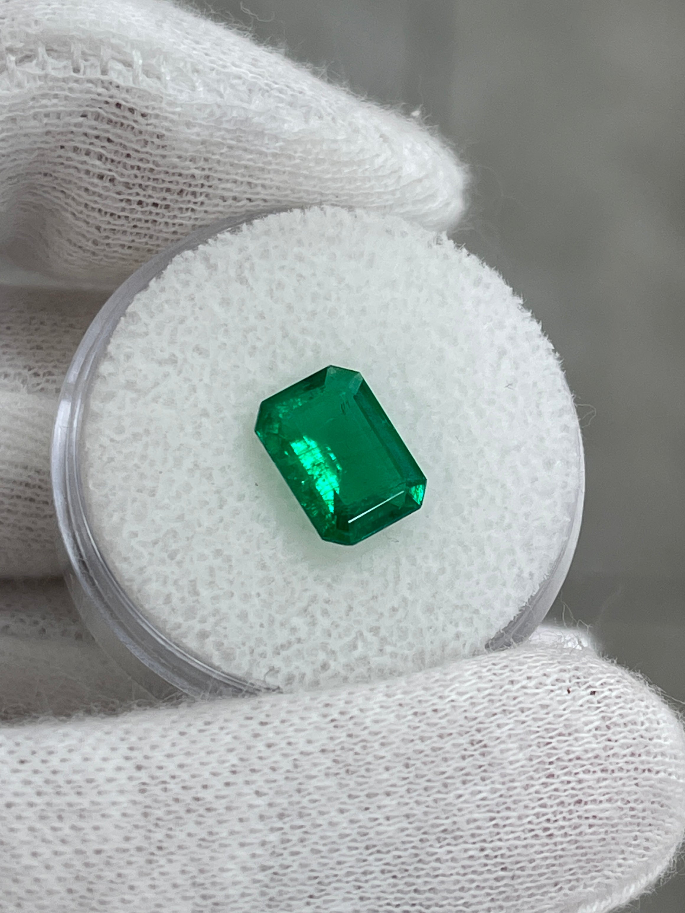 1.57 Carat AAA 9x7 Deep Vivid Green Natural Loose Colombian Emerald- Emerald Cut - JR Colombian Emeralds