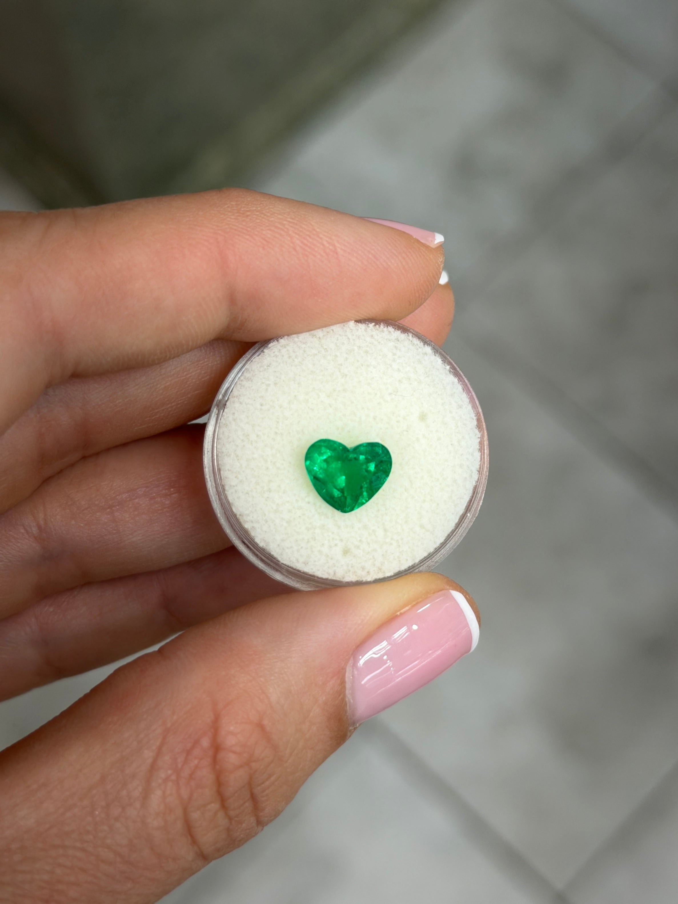 1.65 carat AAA+ vivid Muzo green Colombian emerald loose heart-cut gemstone by JR Colombian Emeralds.