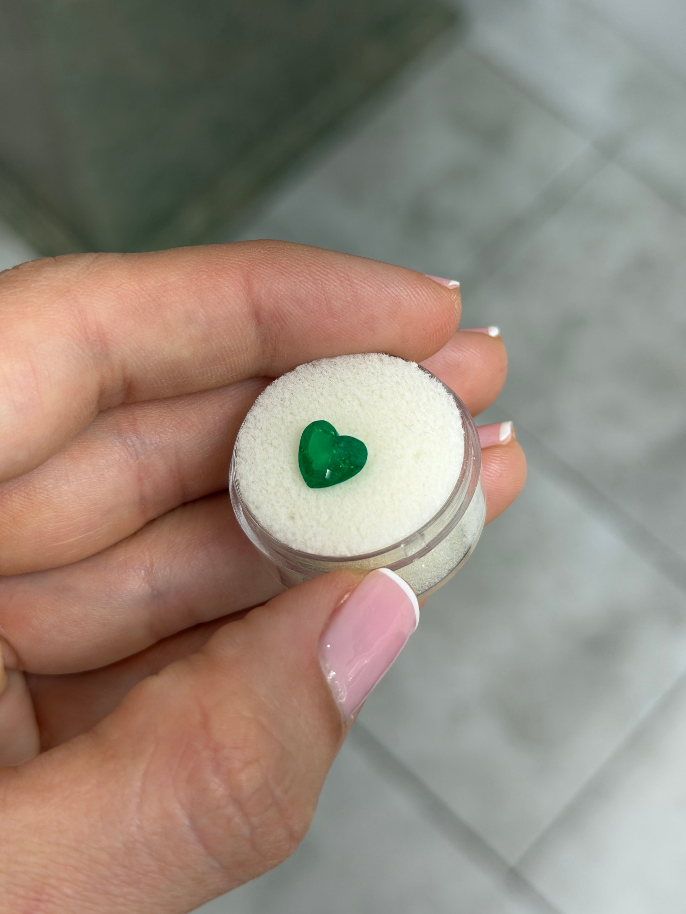 1.65 carat AAA+ vivid intense Muzo green Colombian emerald heart cut loose gemstone by JR Colombian Emeralds