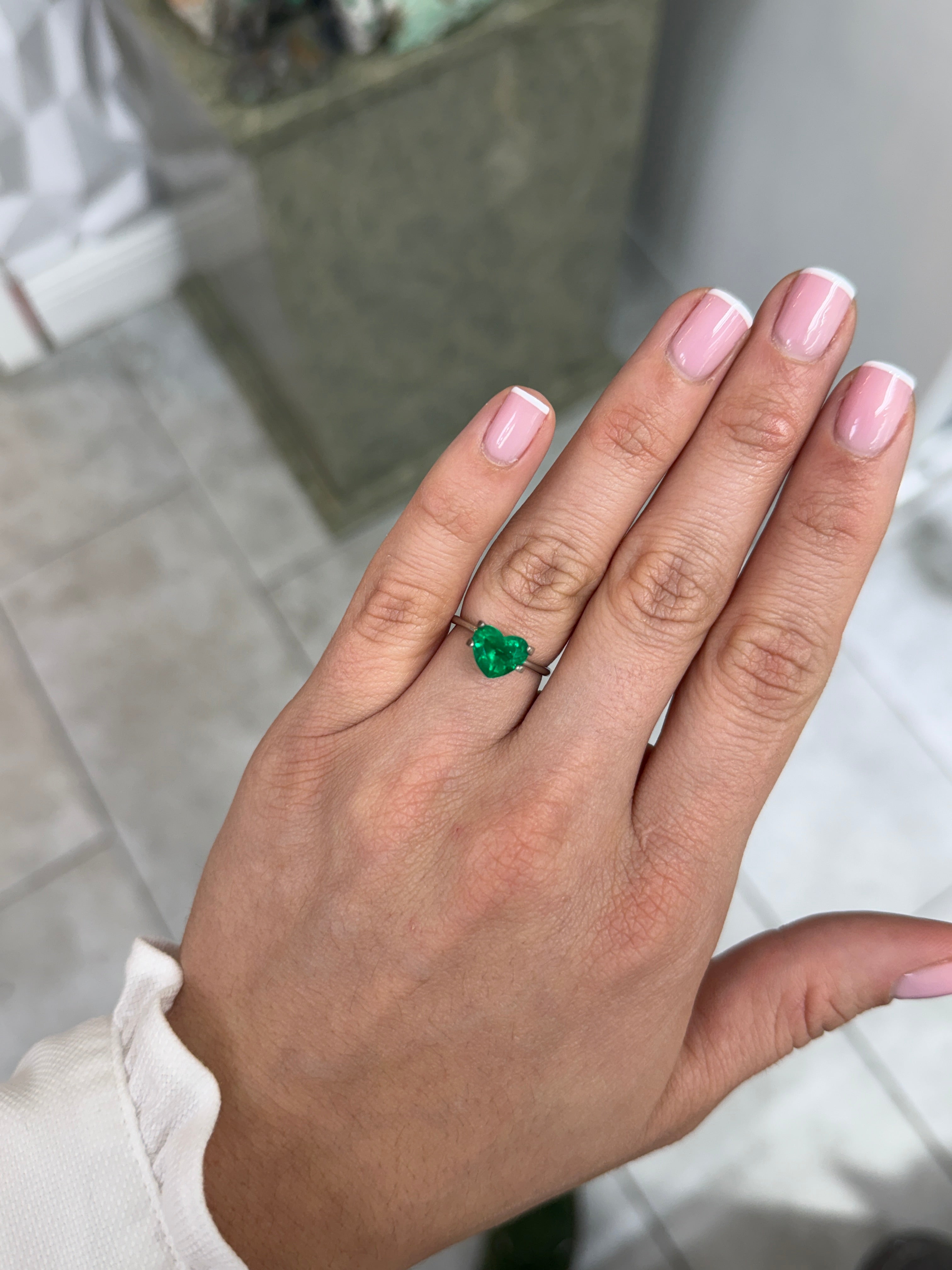 1.65 carat AAA+ vivid intense Muzo green Colombian emerald loose heart cut gemstone by JR Colombian Emeralds.