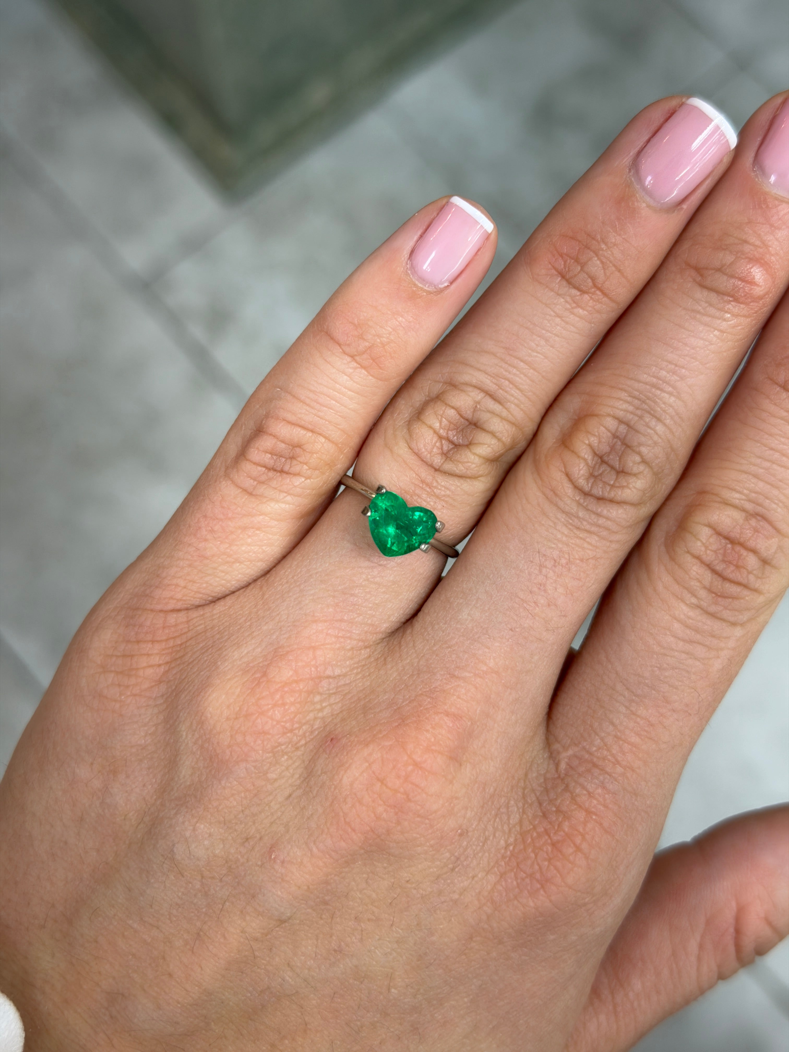 1.65 carat AAA+ vivid intense Muzo green Colombian emerald loose heart cut gemstone from JR Colombian Emeralds