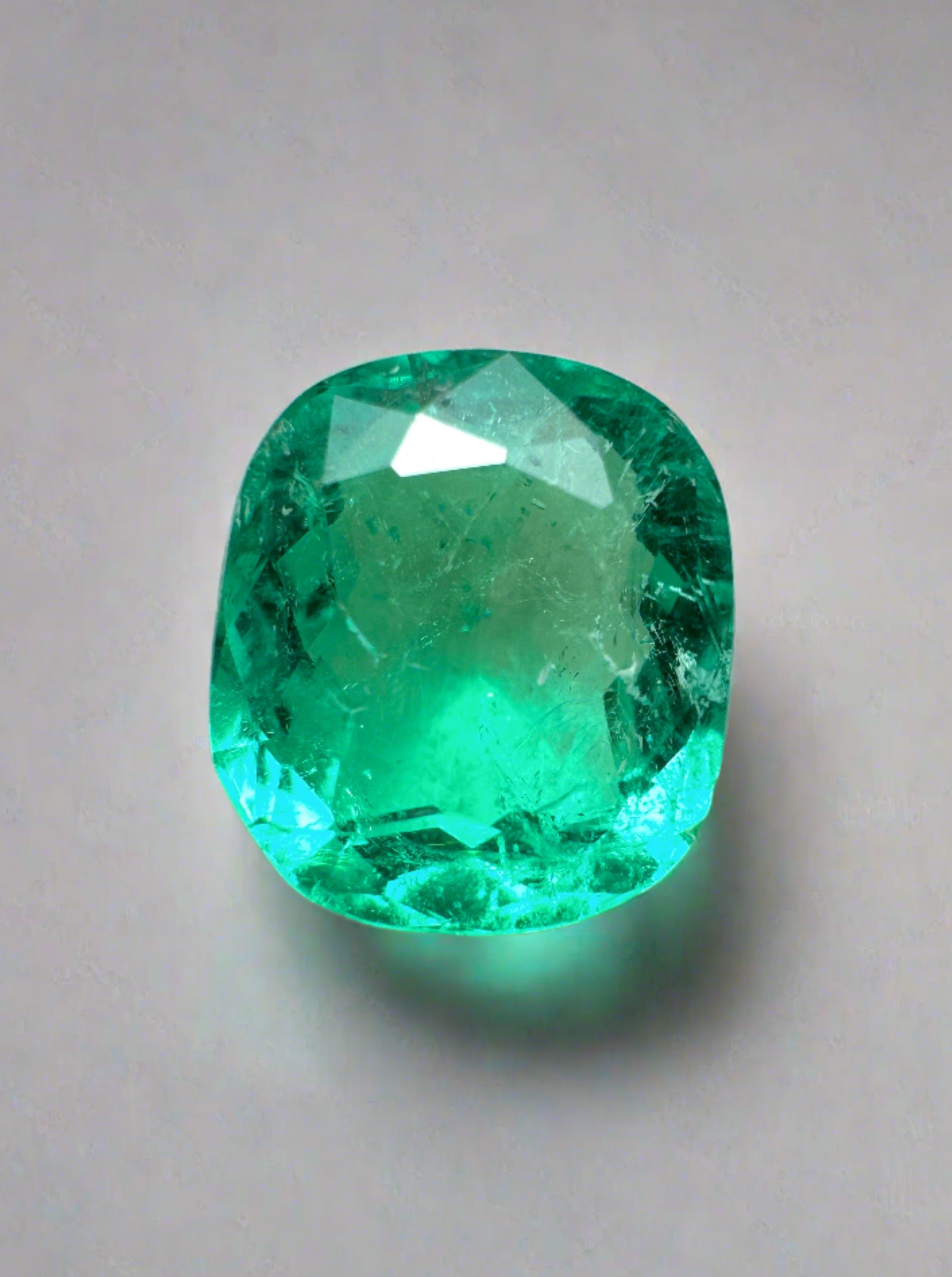 1.70 Carat 8x7 Vivacious Green Natural Loose Colombian Emerald-Cushion Cut - JR Colombian Emeralds