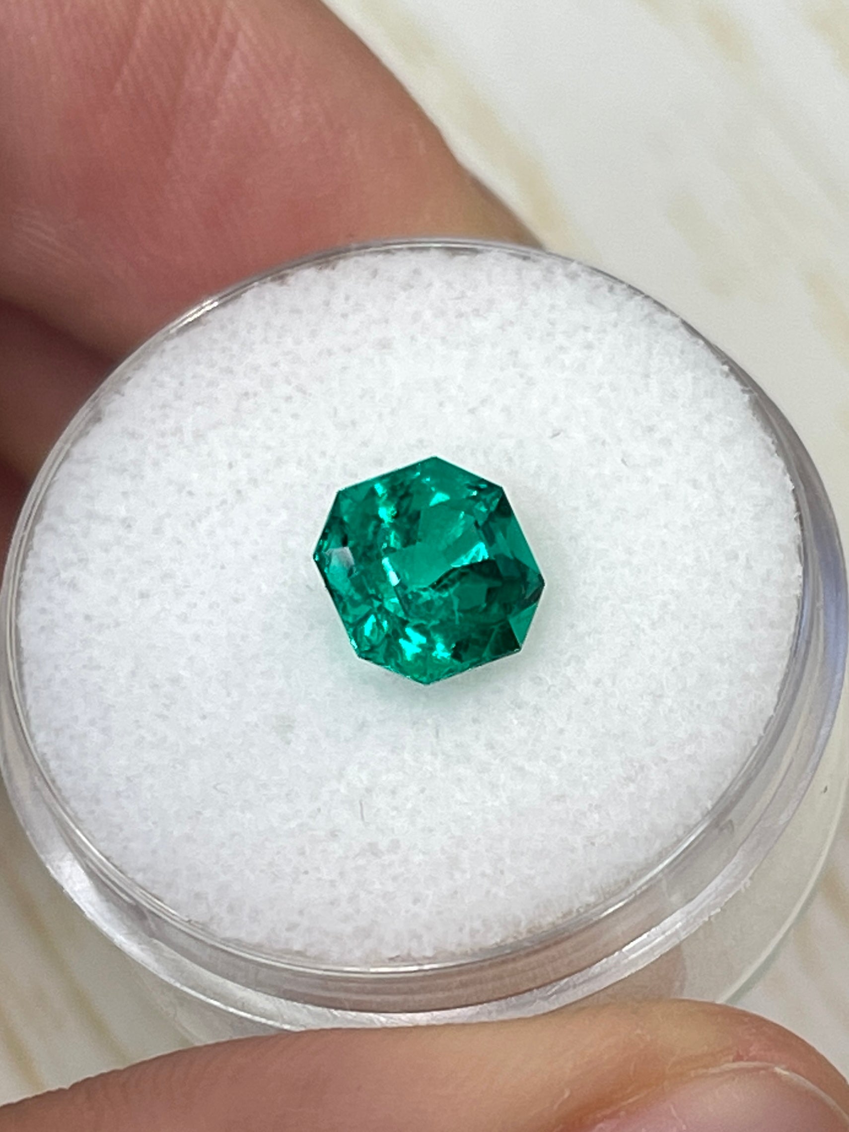 1.80 carat AAA+ Muzo Colombian emerald in Asscher cut, natural green unmounted gemstone, high-quality jewelry grade from JR Colombian Emeralds