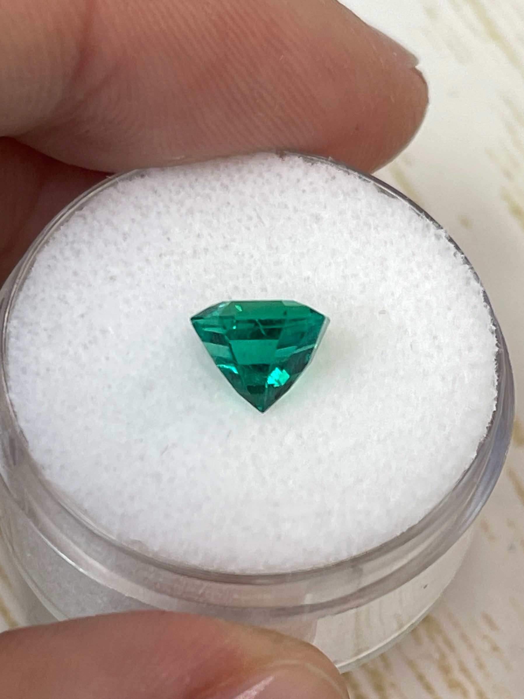 7.3x7.3mm AAA+ Muzo Colombian emerald in Asscher cut, natural, unset, 1.80 carats, vibrant green gemstone from JR Colombian Emeralds