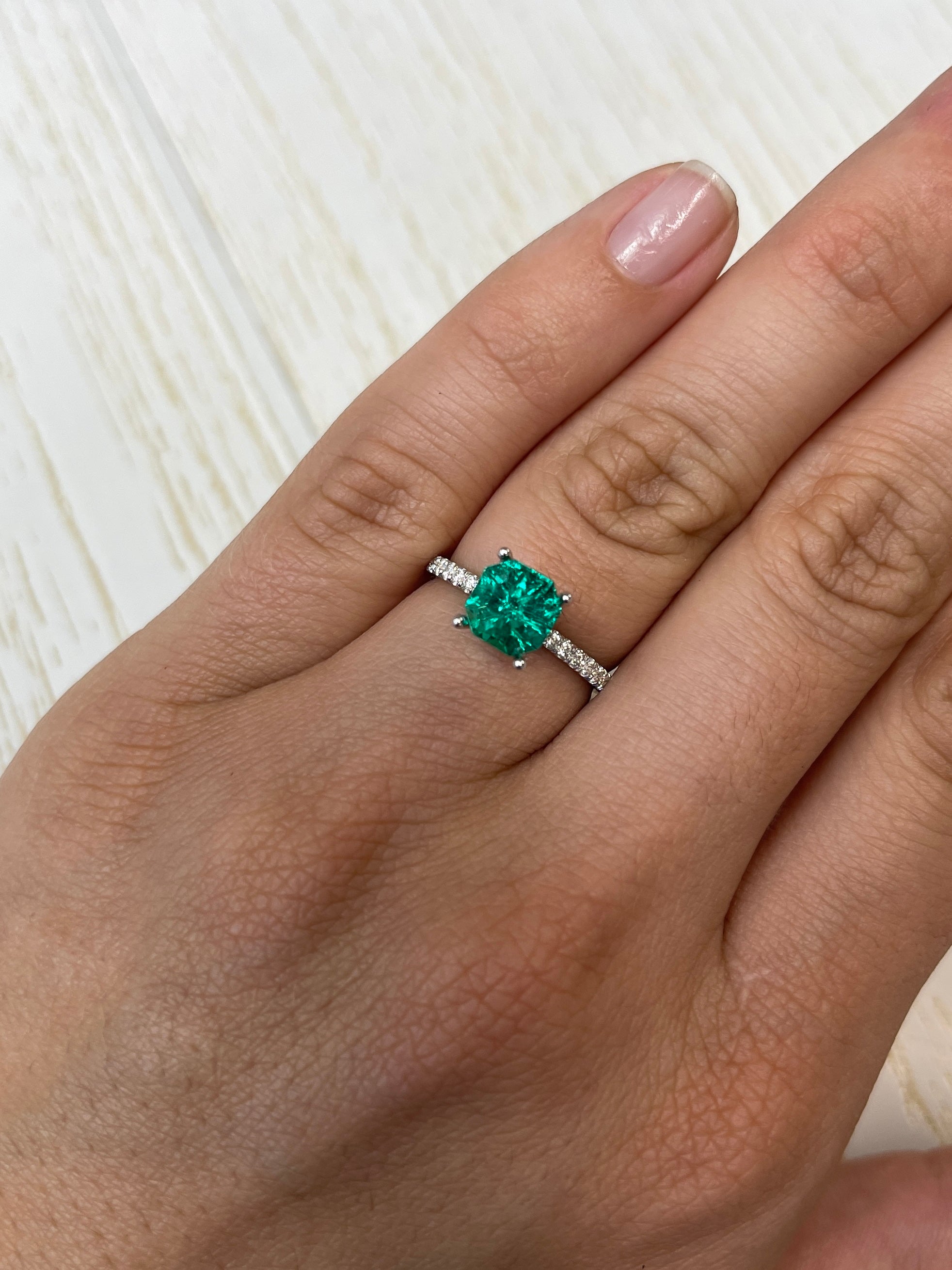 Uncut 1.80 carat AAA+ Muzo Colombian emerald in Asscher cut, vivid green, natural gemstone from JR Colombian Emeralds.