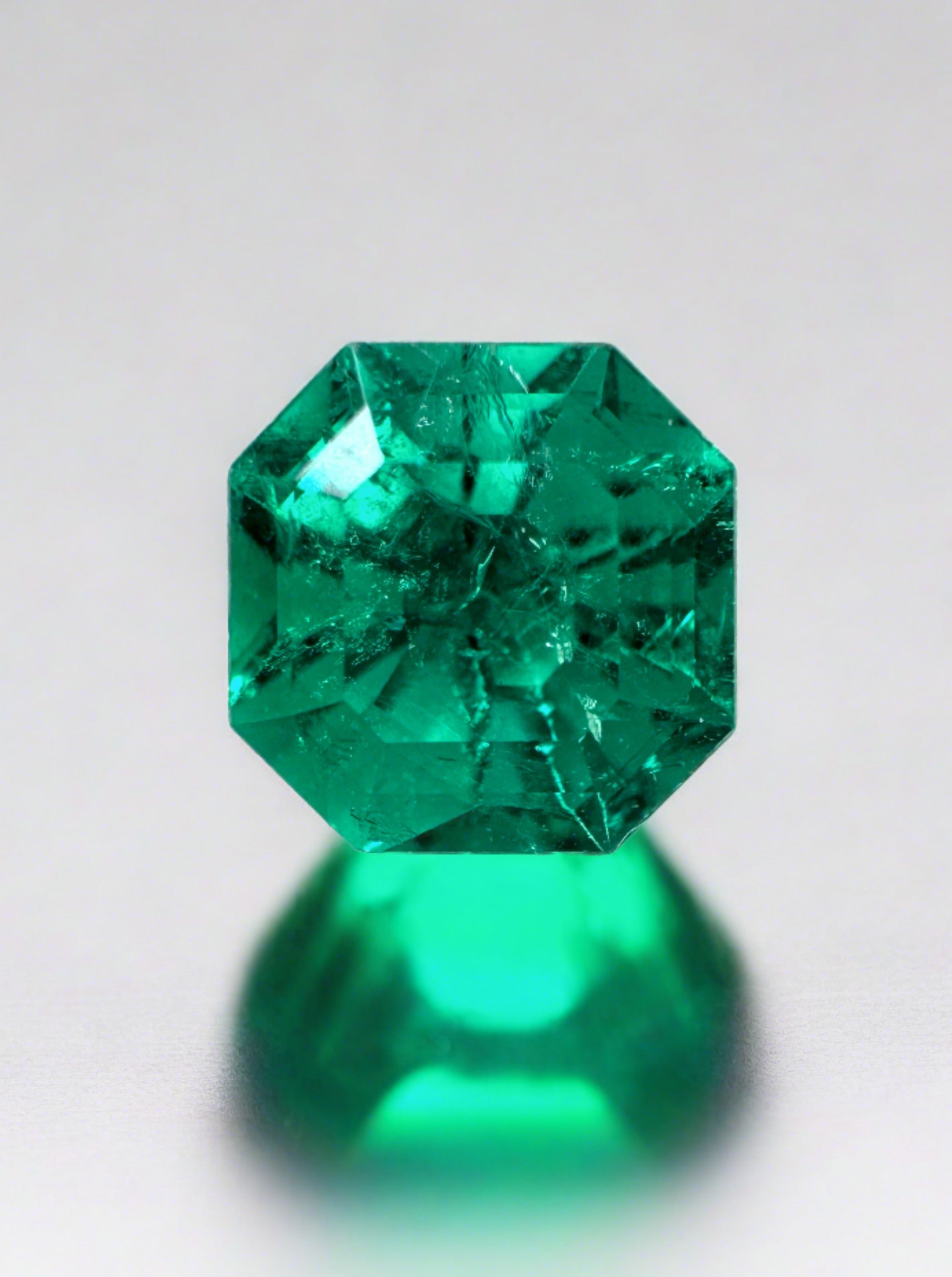 Unset 1.80 carat Muzo Colombian emerald with AAA+ quality, Asscher cut, natural green gemstone from JR Colombian Emeralds.