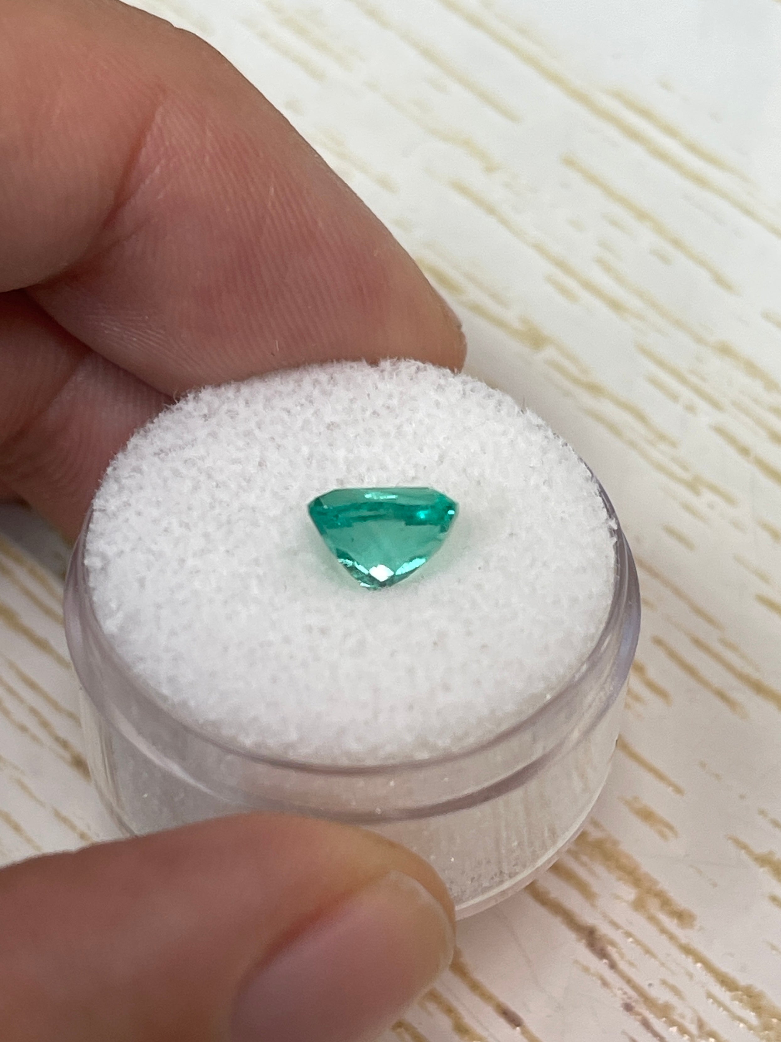 1.81 Carat VVS green Colombian emerald loose gemstone, elongated cushion cut, from JR Colombian Emeralds, natural and vibrant.