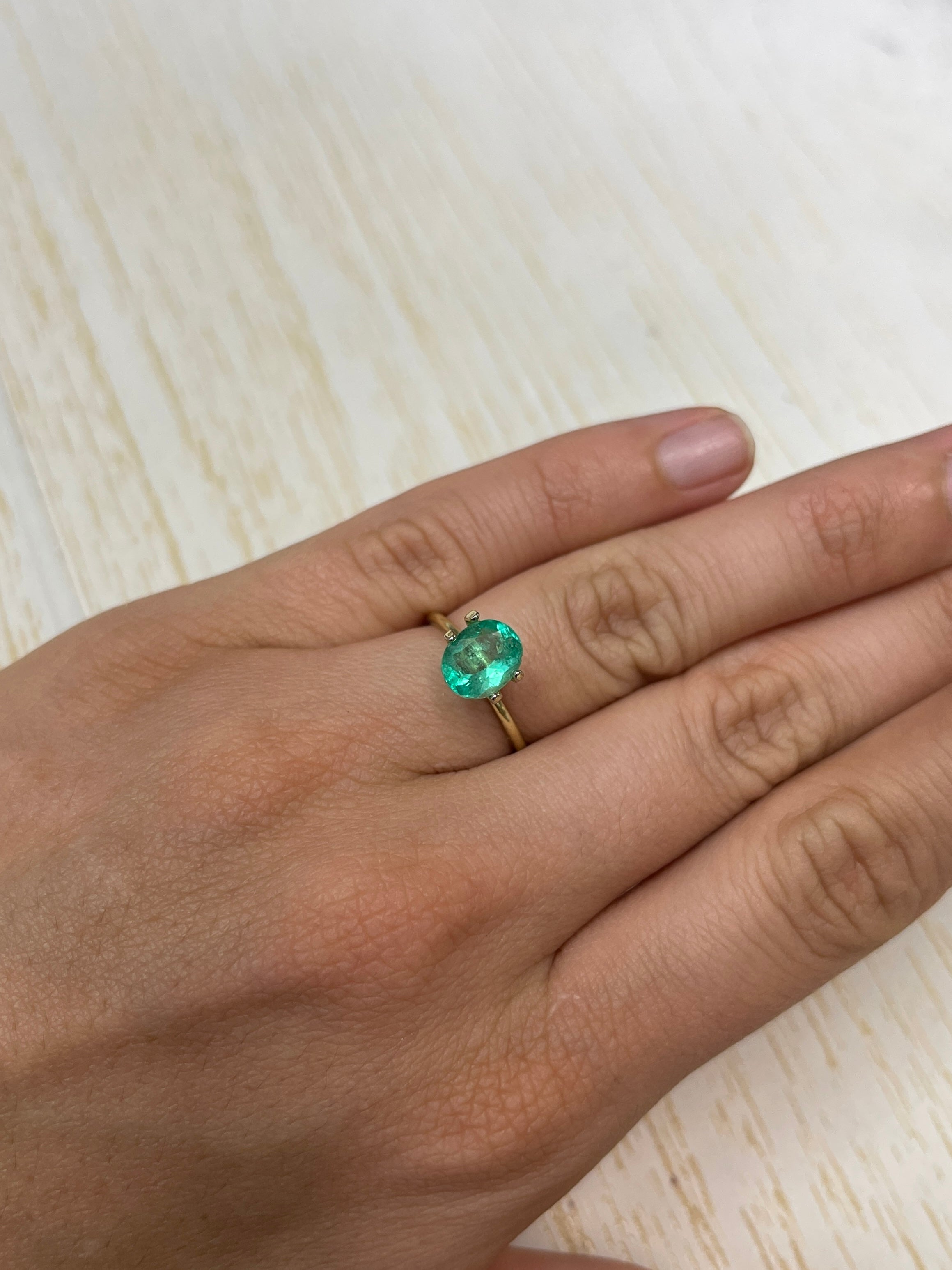 Bluish Green Colombian Emerald - 1.81 Carat Oval Cut, Clean and Natural