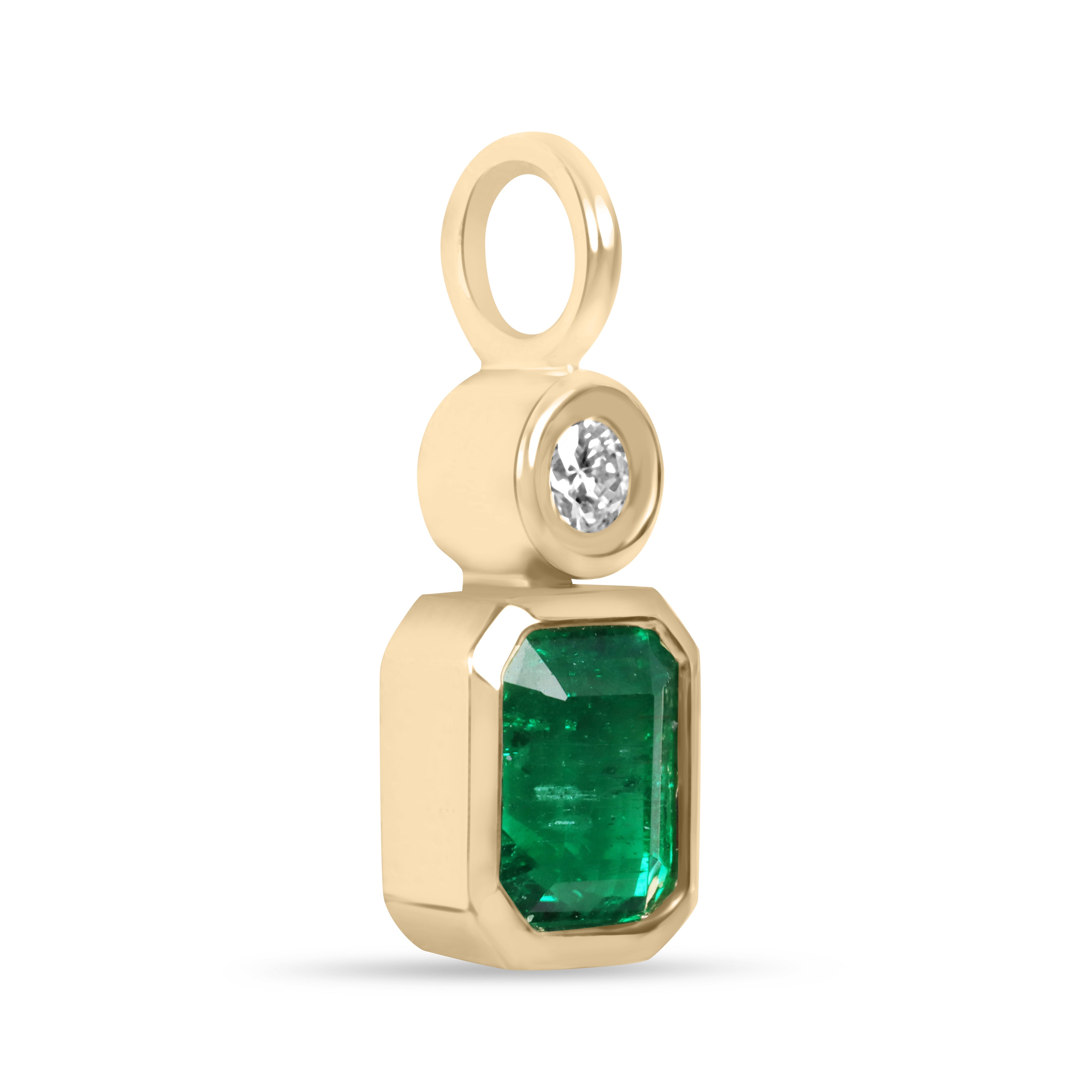 1.85tcw Bezel Set AAA Emerald & Round Diamond Accent Necklace Pendant 14K