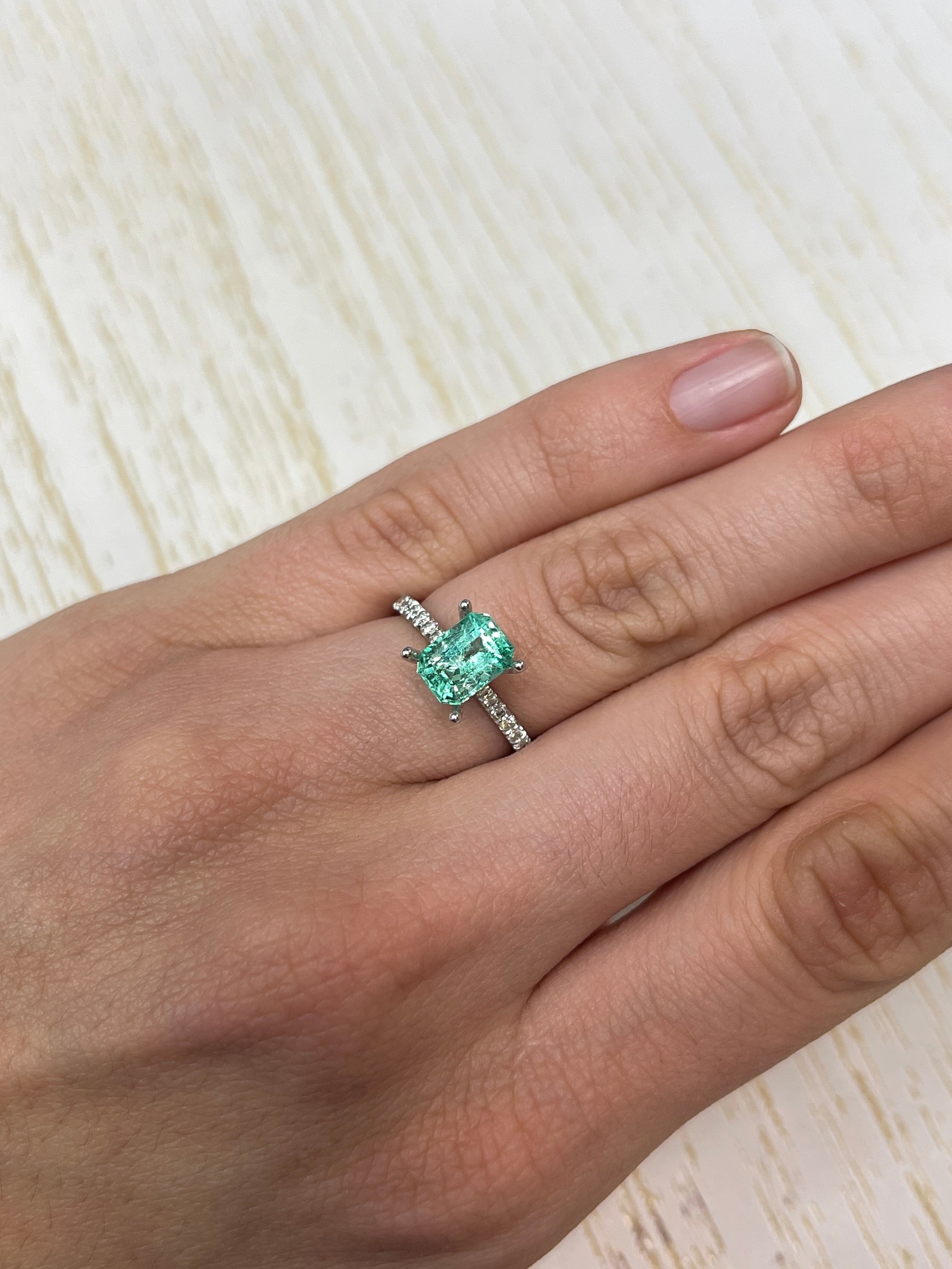 Natural 1.91 carat green Colombian emerald loose gemstone in emerald cut, 8x6 mm, from JR Colombian Emeralds.