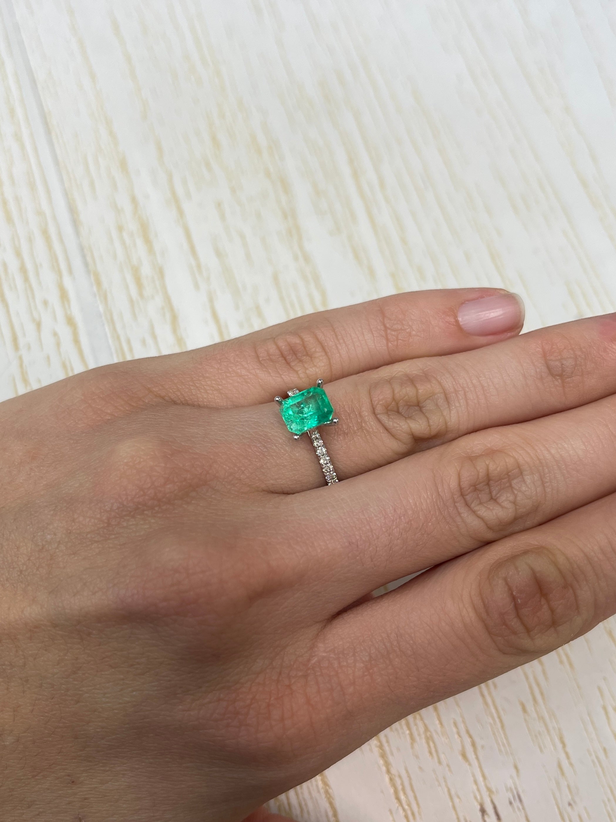 1.92 carat natural Colombian emerald loose stone, emerald cut, vibrant Muzo green color, from JR Colombian Emeralds.