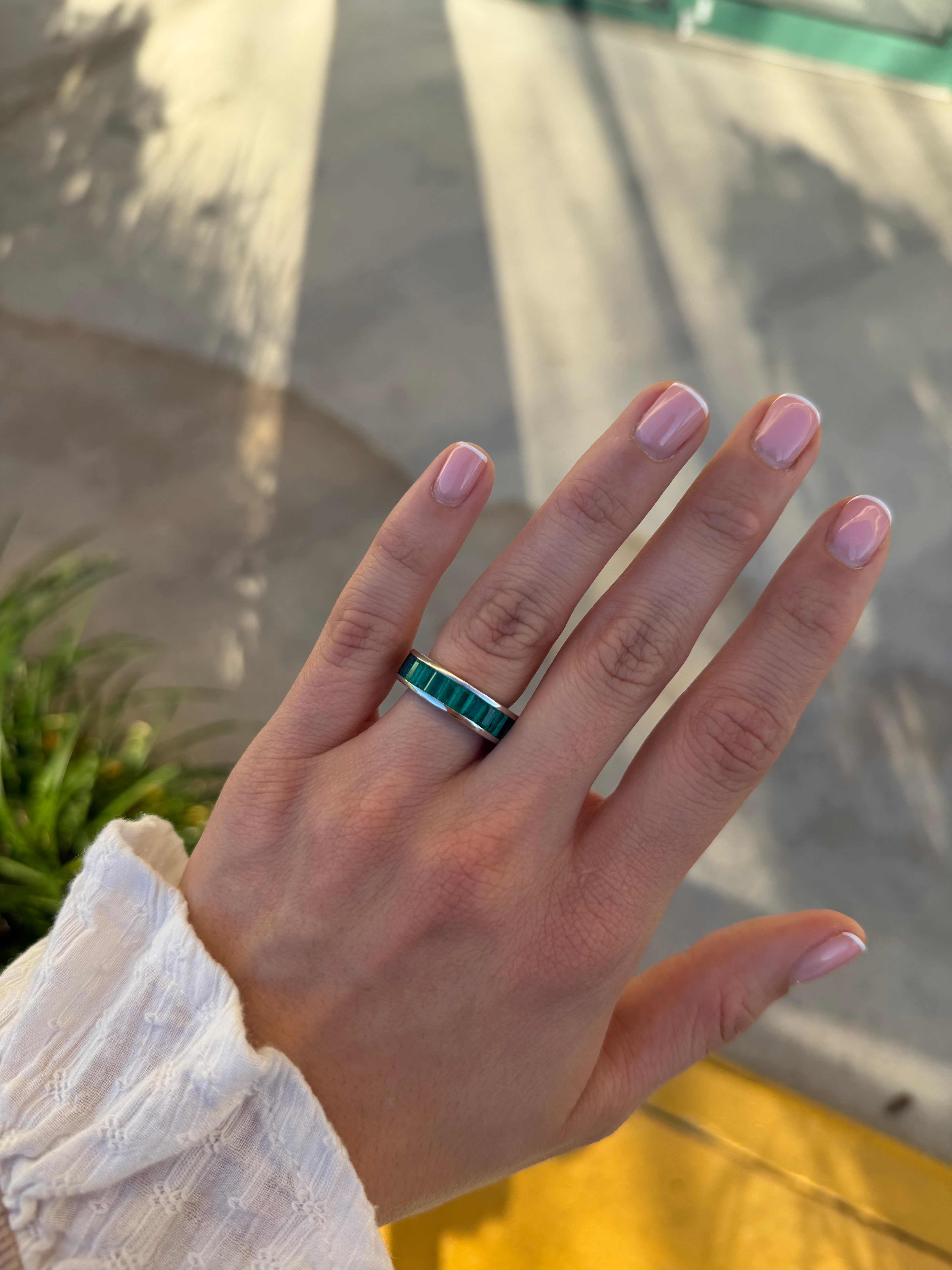 Platinum eternity band with 10.05tcw Colombian emeralds and blue sapphires, channel set, size 7, by JR Colombian Emeralds.