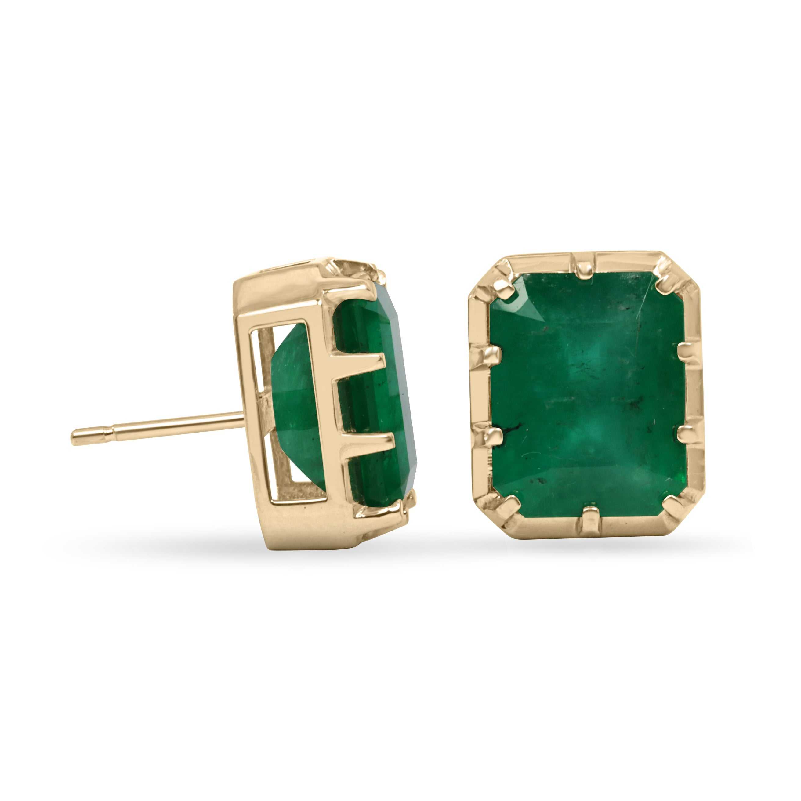 13.90tcw Zambian Emerald Multi Prong 18K Statement Studs - JR Colombian Emeralds