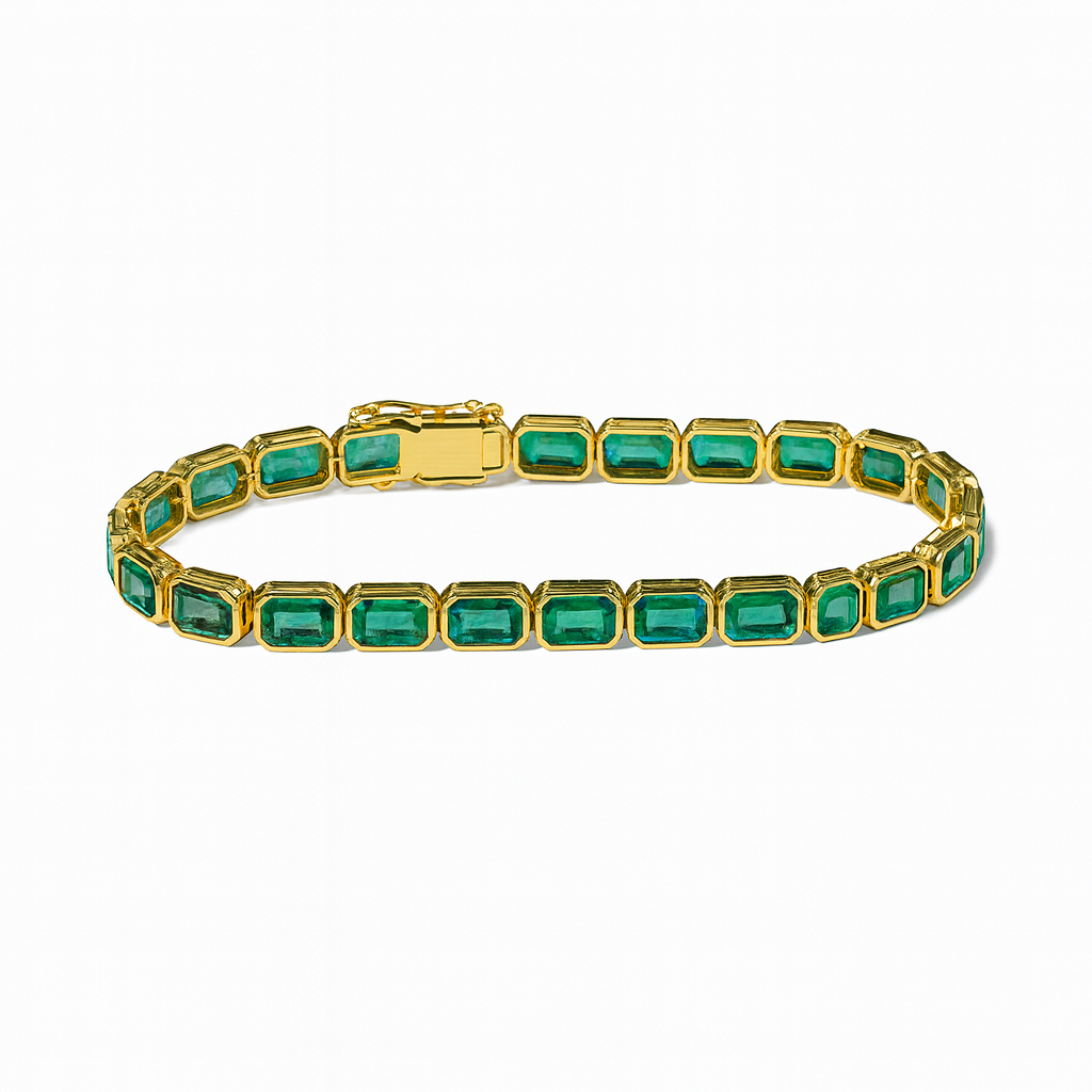 14.32tcw 14K Natural Emerald Bezel Set Tennis Bracelet (Payment 2/2) - JR Colombian Emeralds