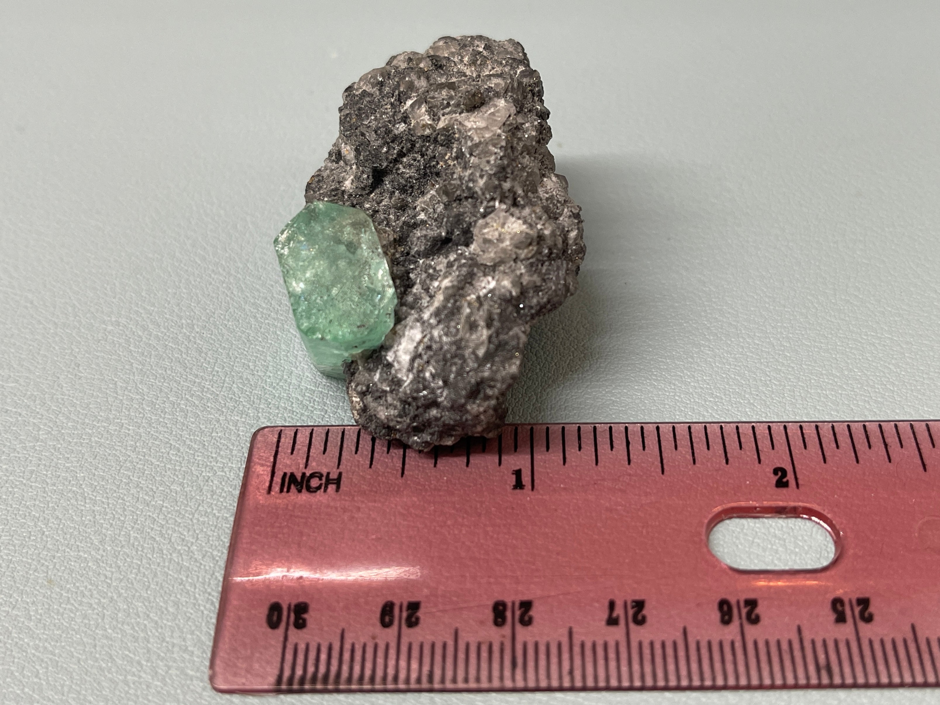 19mm x 14.87mm Single Cut Rough Colombian Emerald In Black Shale Matrix - JR Colombian Emeralds