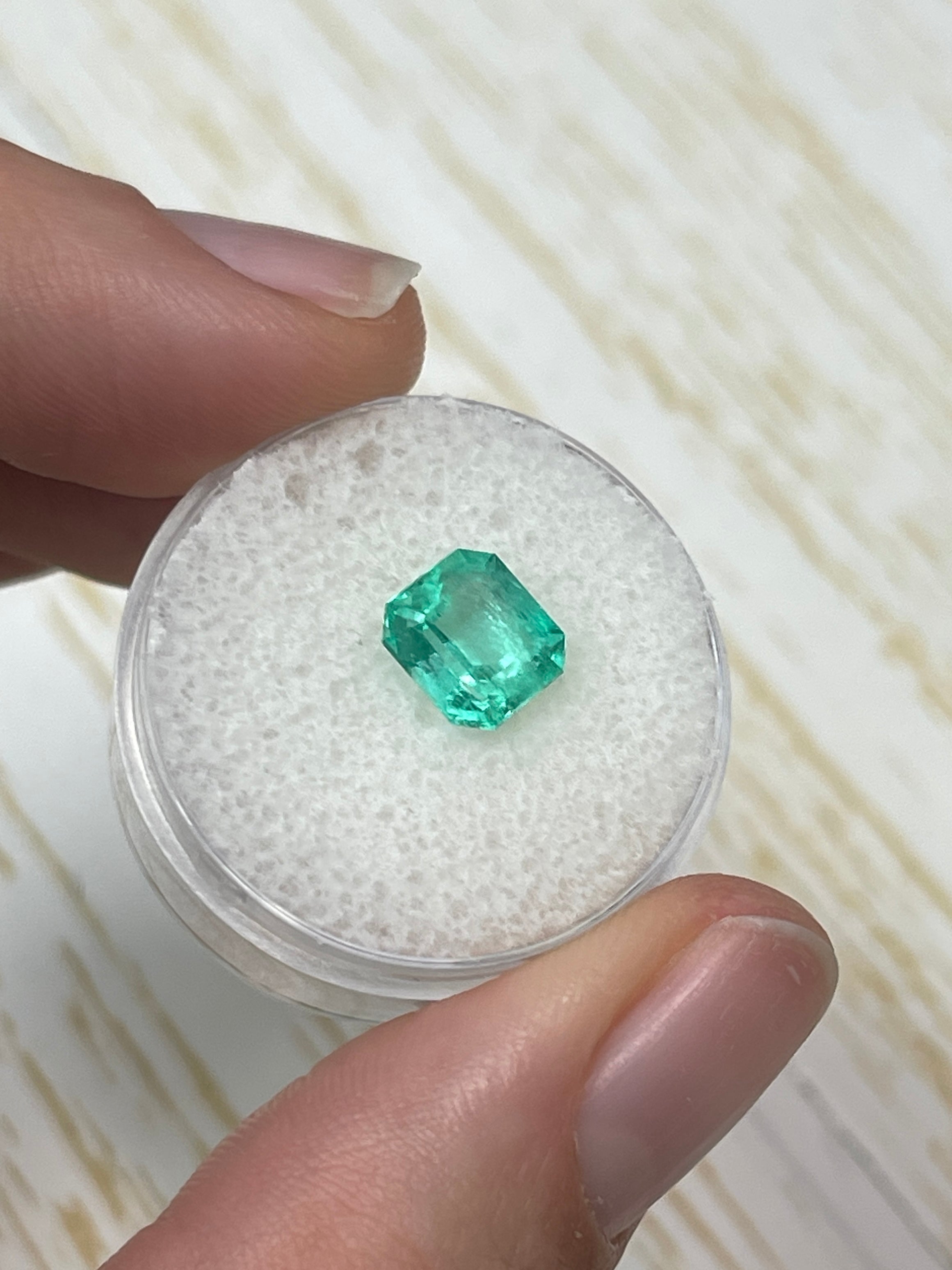 2.03-carat bluish-green emerald cut Colombian emerald from JR Colombian Emeralds, eye-clean, natural, unset gemstone.