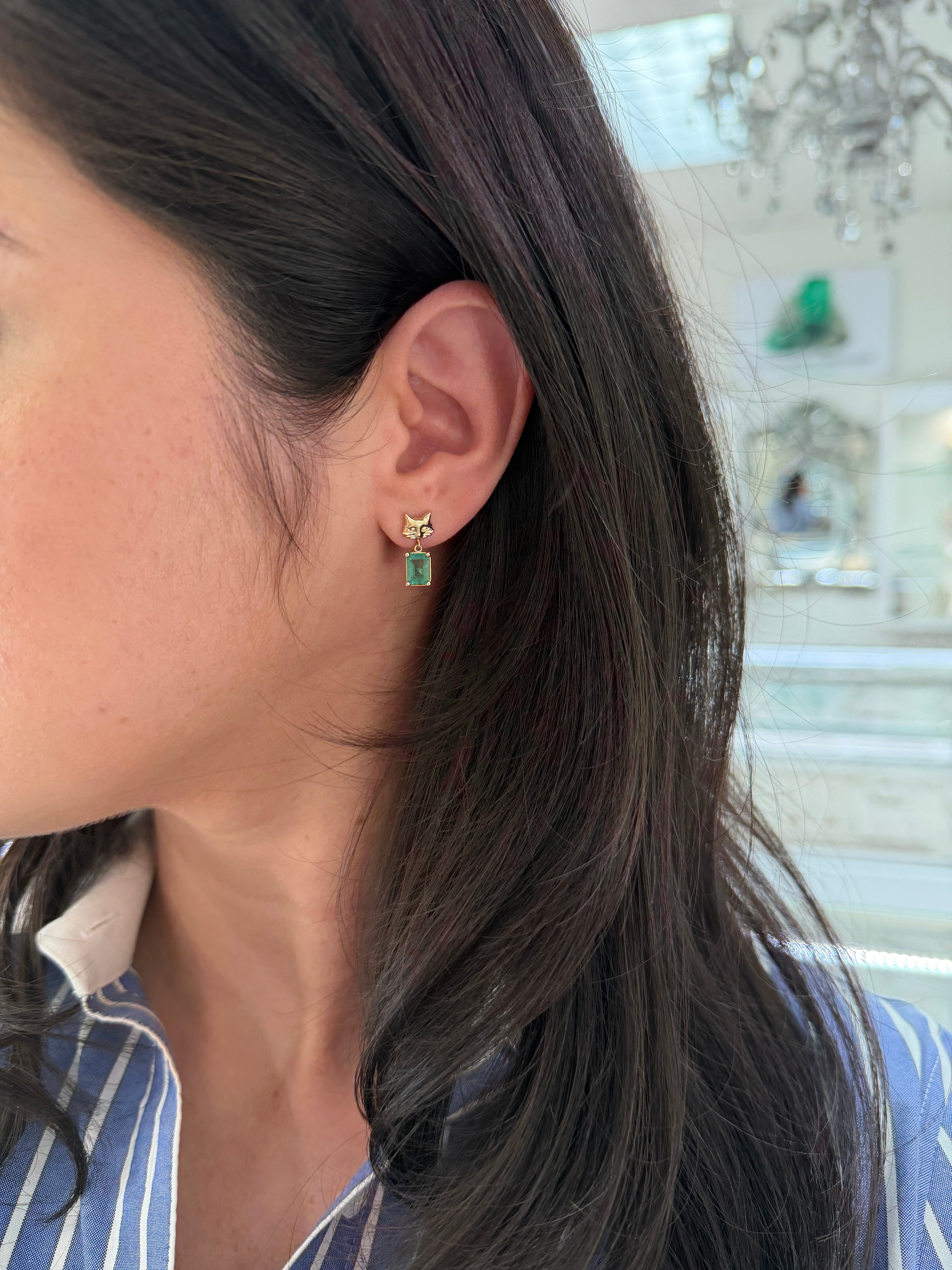 2.0tcw Crazy Cat Lady Drop & Dangle Emerald Earrings 14K