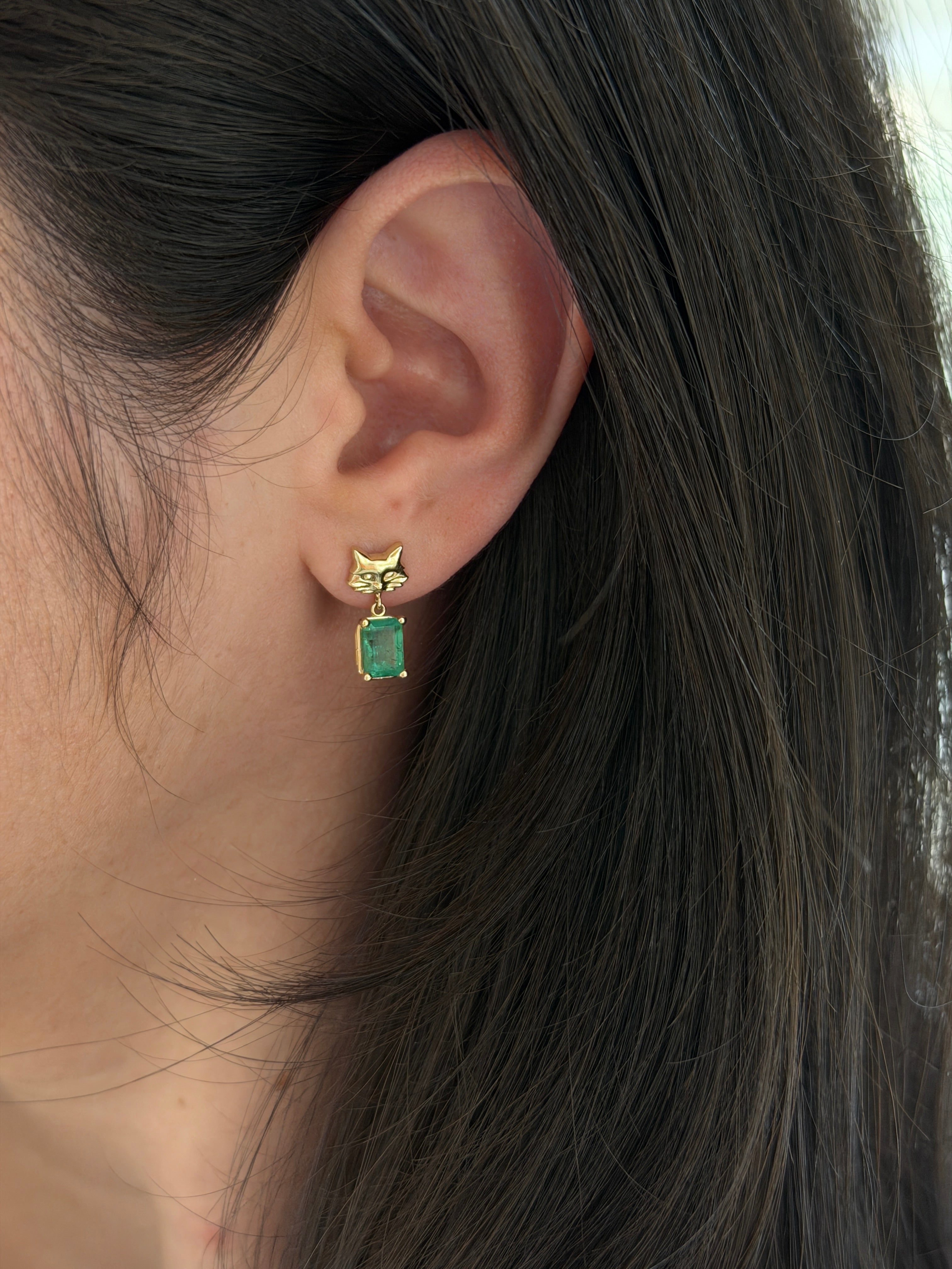 2.0tcw Crazy Cat Lady Drop & Dangle Emerald Earrings 14K