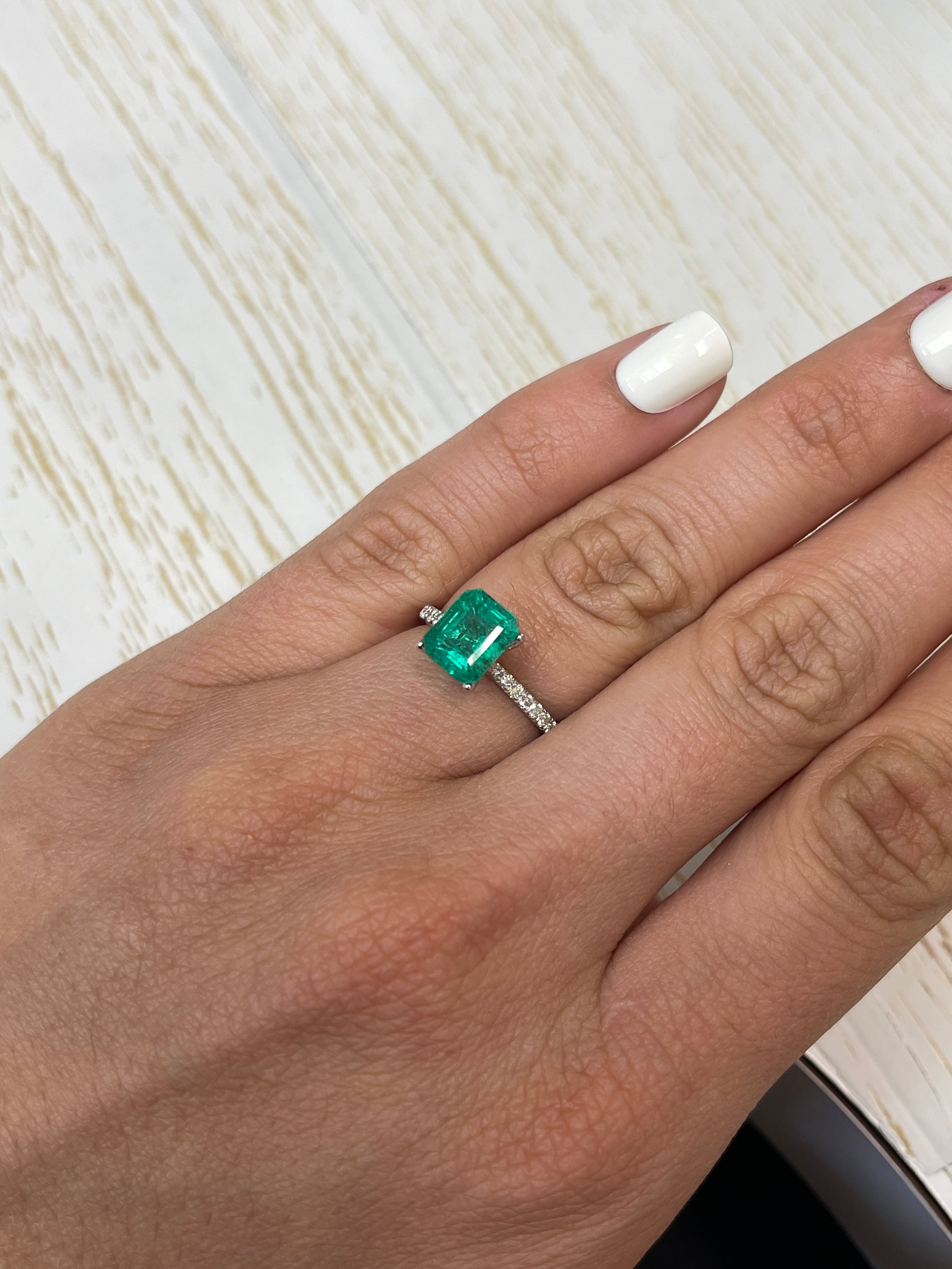 Medium green 2.26 carat natural Zambian emerald in emerald cut, from JR Colombian Emeralds.