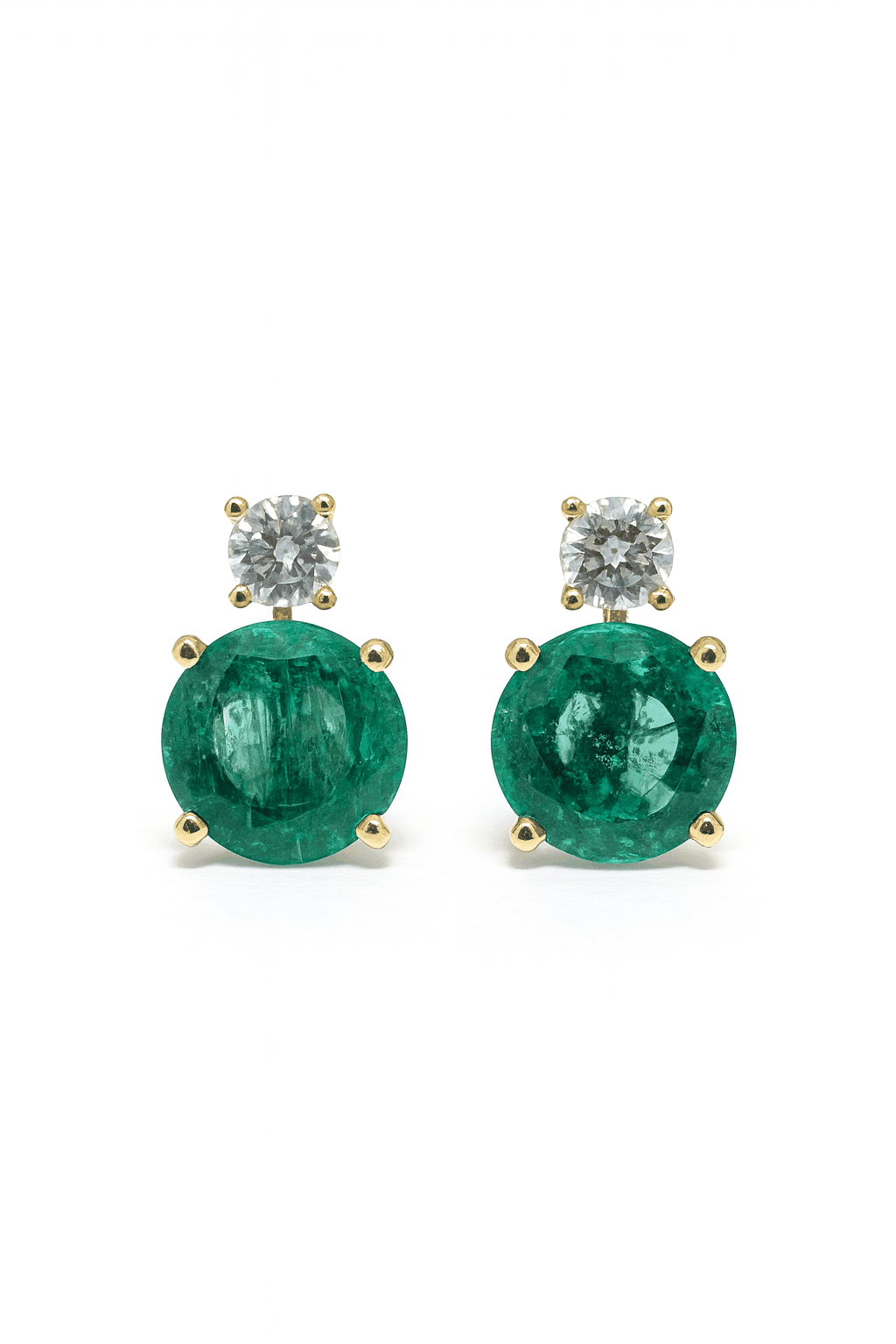 2.30tcw round emerald and diamond accented 14K yellow gold stud earrings
