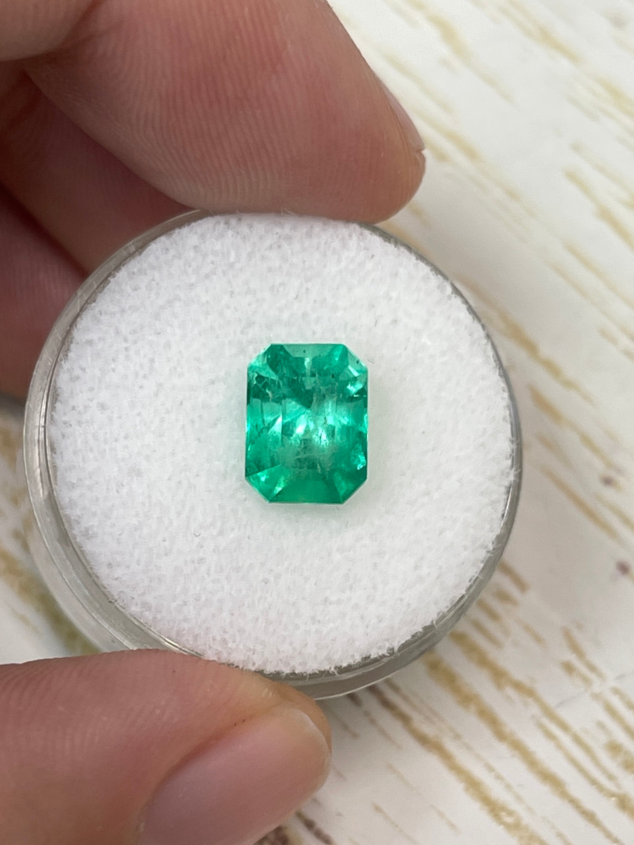 9x7mm spring green natural Colombian emerald loose gemstone, emerald cut, 2.44 carats from JR Colombian Emeralds