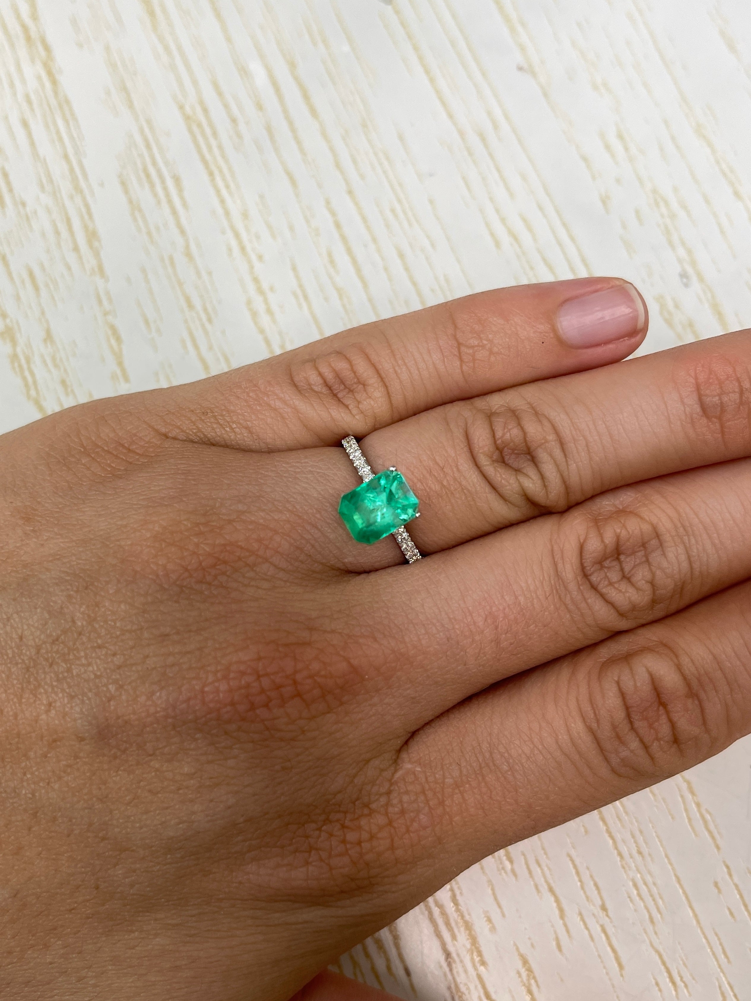 2.44 carat spring green natural Colombian emerald loose gemstone in 9x7 emerald cut, from JR Colombian Emeralds.