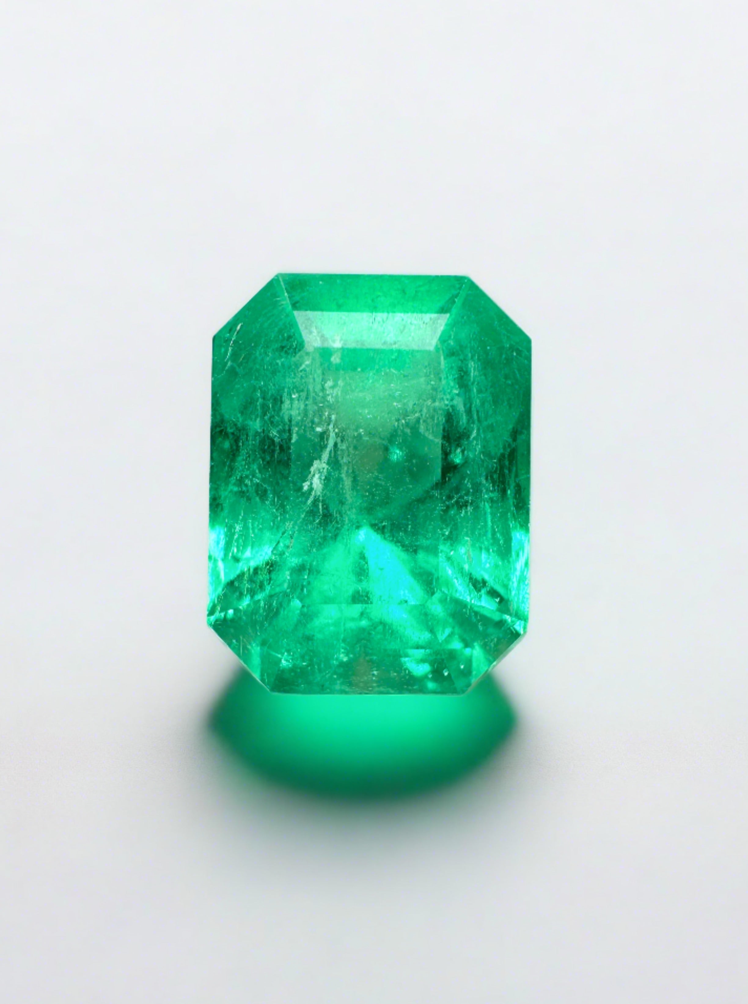 2.44 carat natural Colombian emerald loose gemstone, 9x7 mm emerald cut, vibrant spring green color, from JR Colombian Emeralds