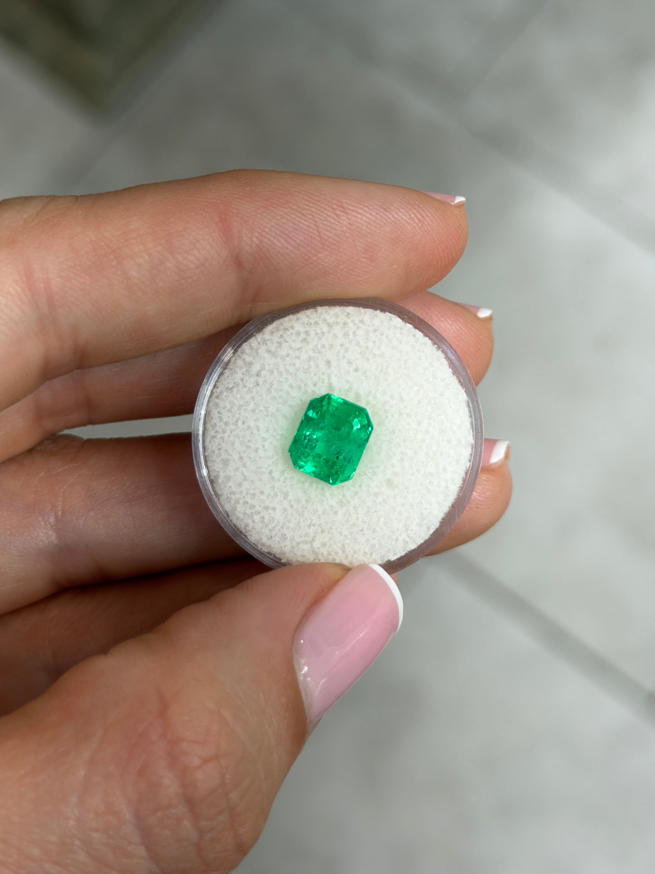 2.46 carat Colombian emerald gemstone with chunky cut, 8.5x7mm size, lush Muzo green, loose natural gem from JR Colombian Emeralds