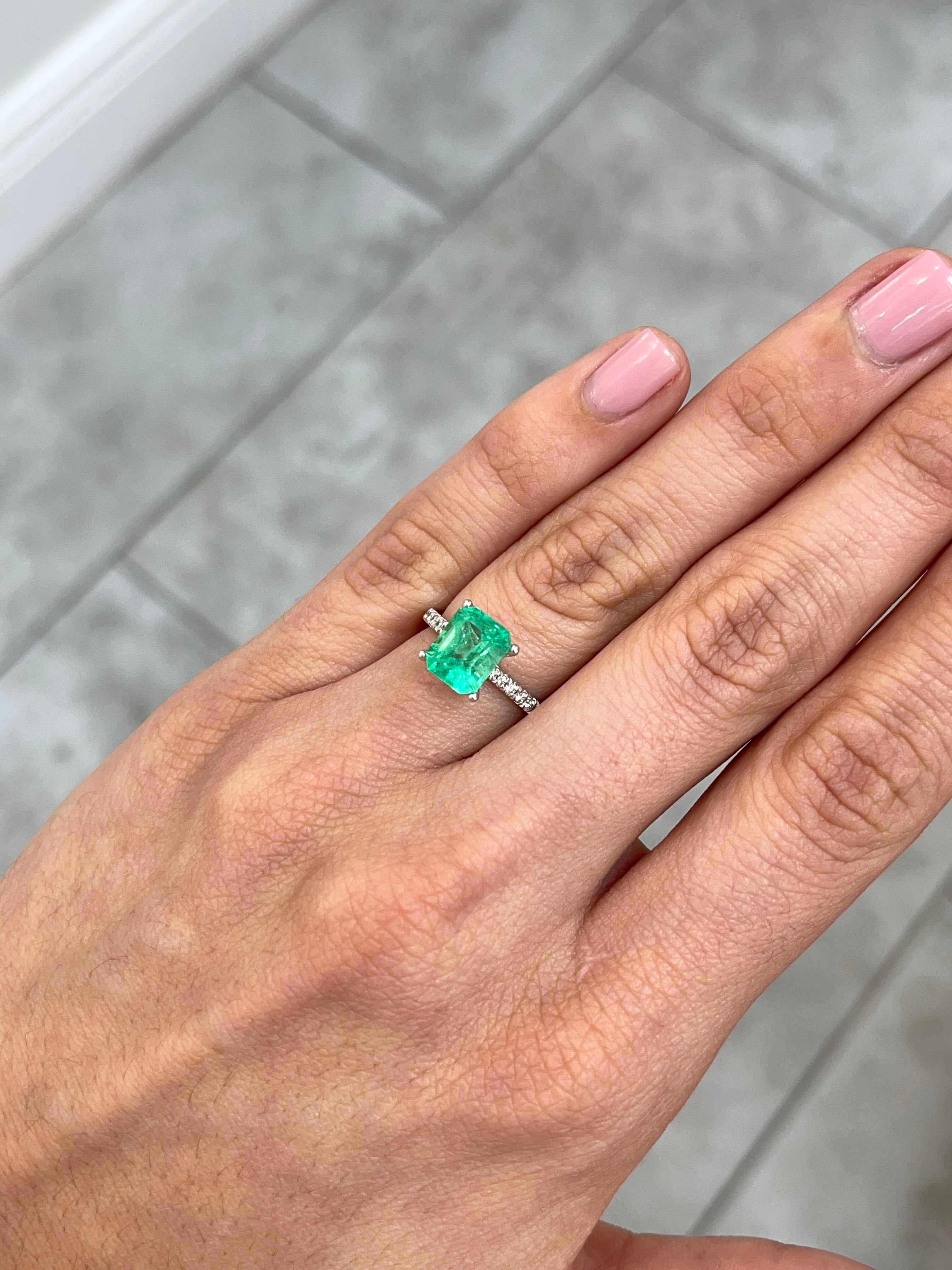 2.47 Carat 9x7 Yellowish Green Natural Loose Colombian Emerald- Emerald Cut - JR Colombian Emeralds