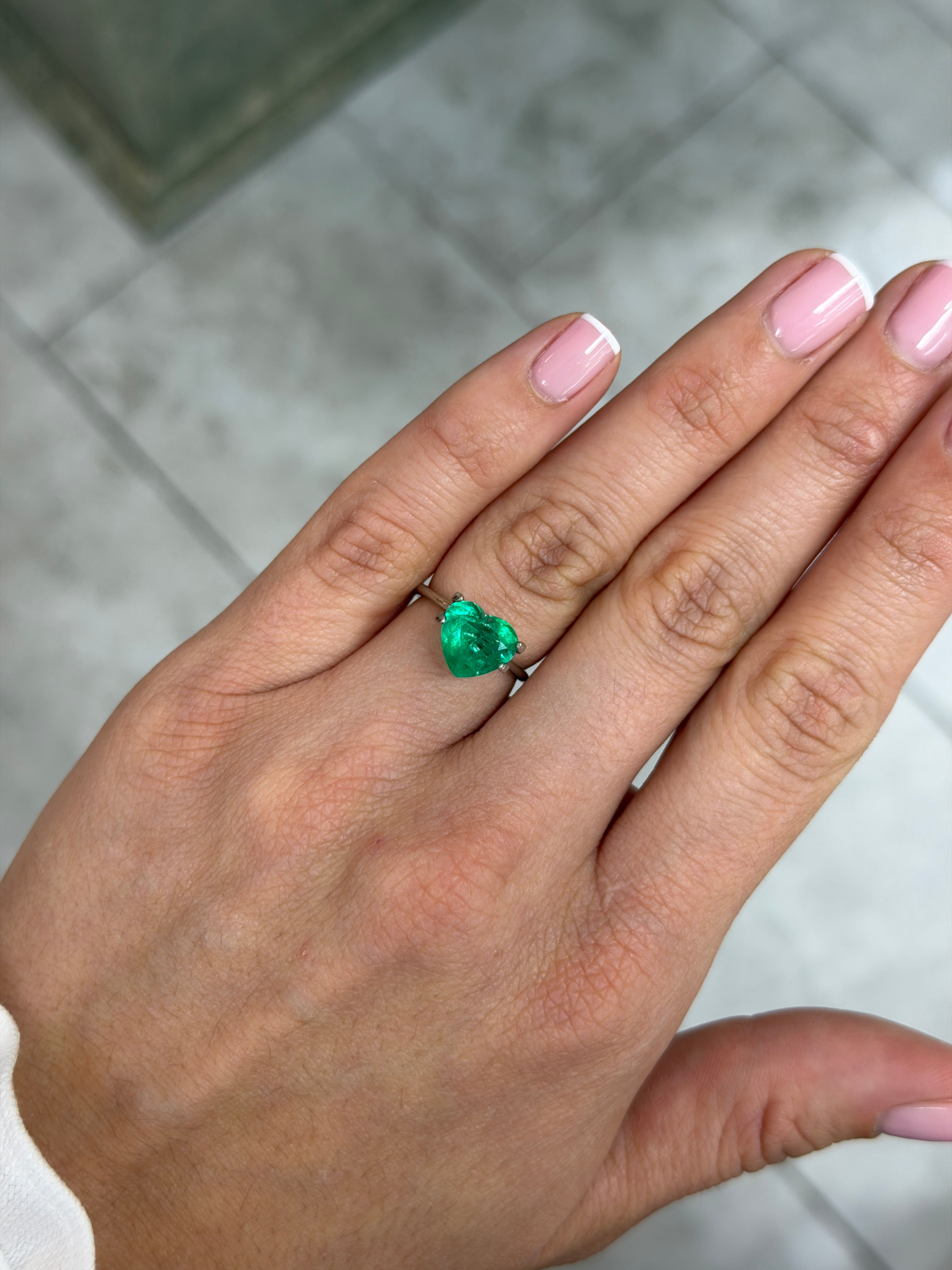 Natural 2.53 carat bluish-green Colombian emerald loose heart cut from Chivor mine by JR Colombian Emeralds.