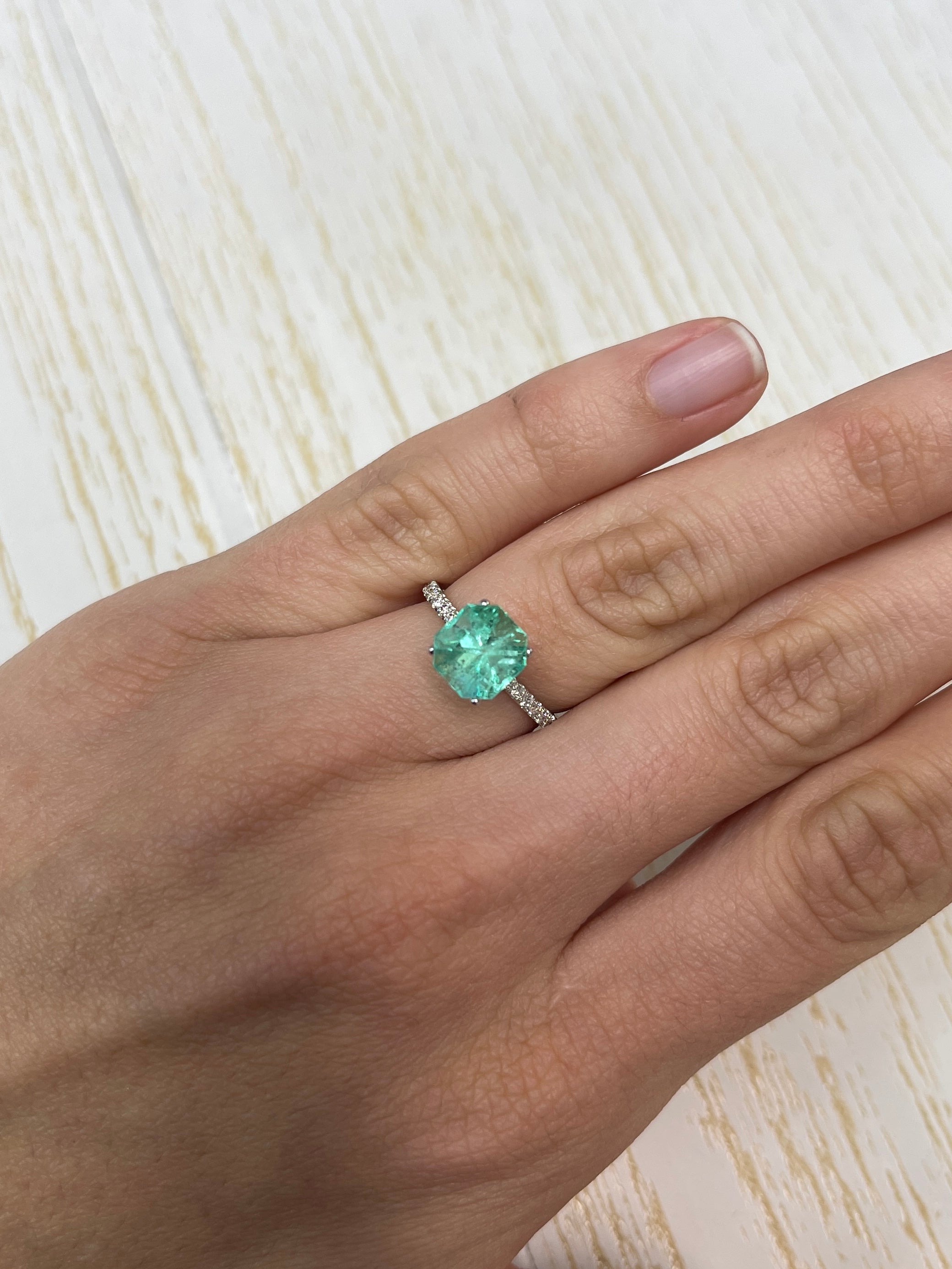 Minty 2.57 Carat Art Deco Colombian Emerald loose gemstone, Asscher cut with clipped corners, from JR Colombian Emeralds.