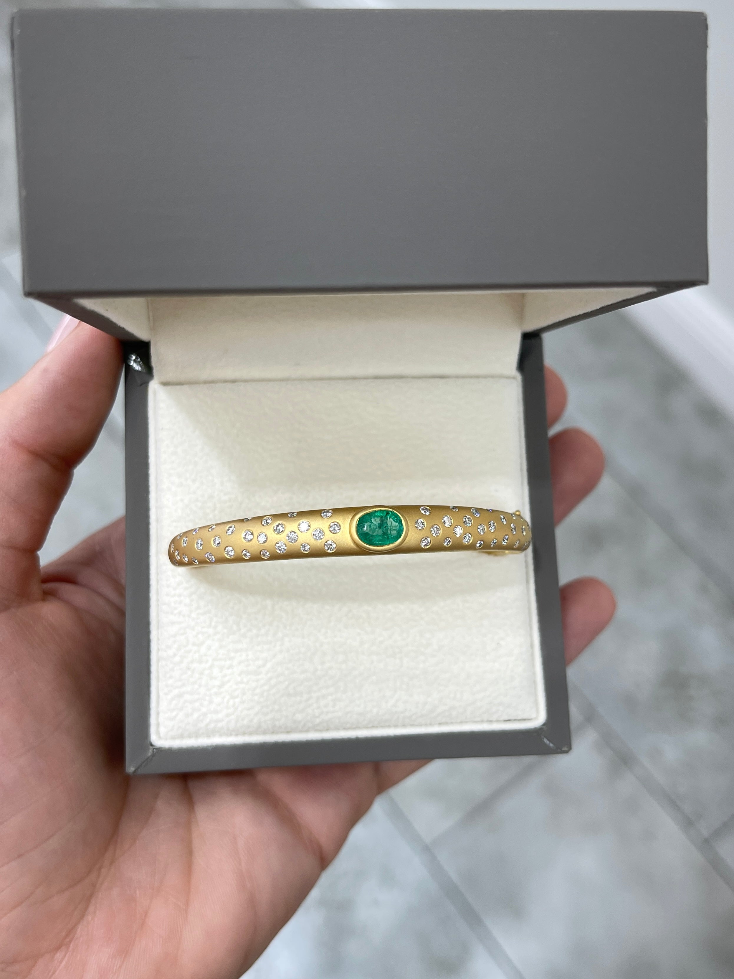 2.66tcw Celestial Emerald & Diamond Constellation Bangle in 14K Gold - JR Colombian Emeralds