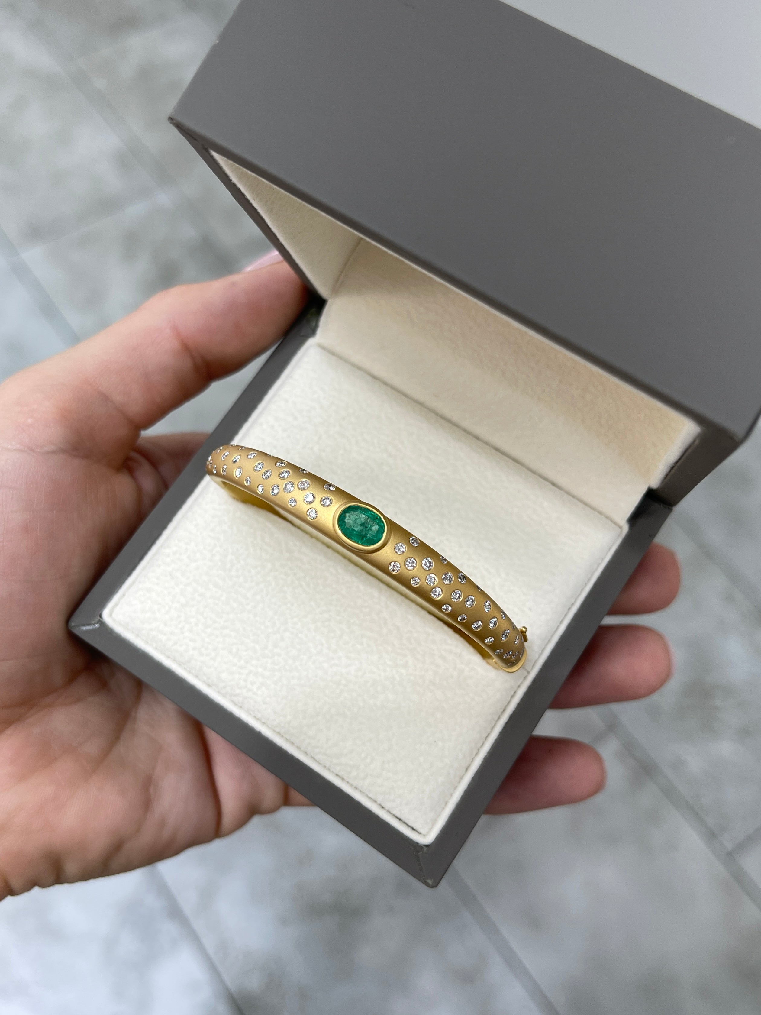2.66tcw Celestial Emerald & Diamond Constellation Bangle in 14K Gold - JR Colombian Emeralds