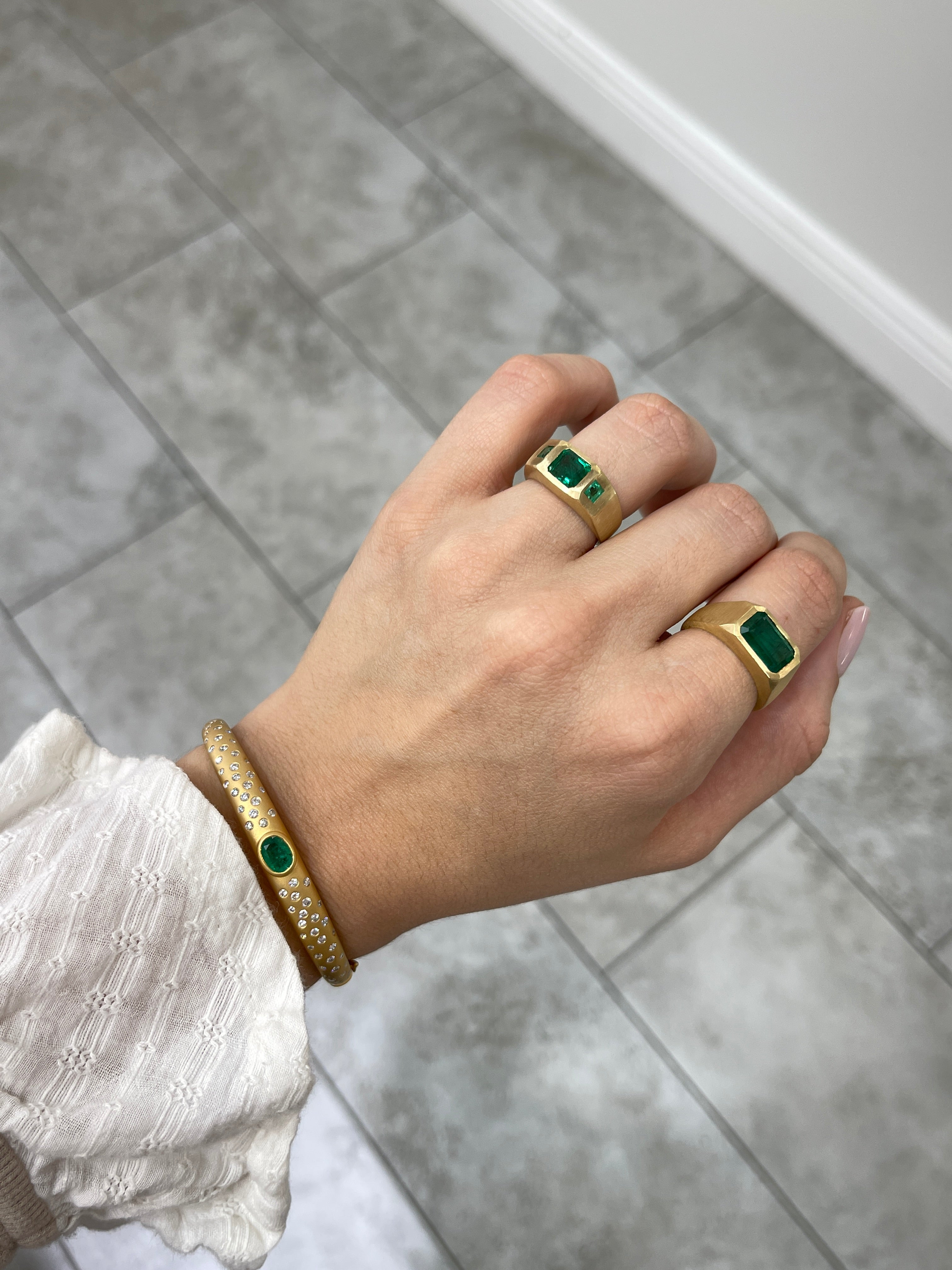 2.66tcw Celestial Emerald & Diamond Constellation Bangle in 14K Gold - JR Colombian Emeralds