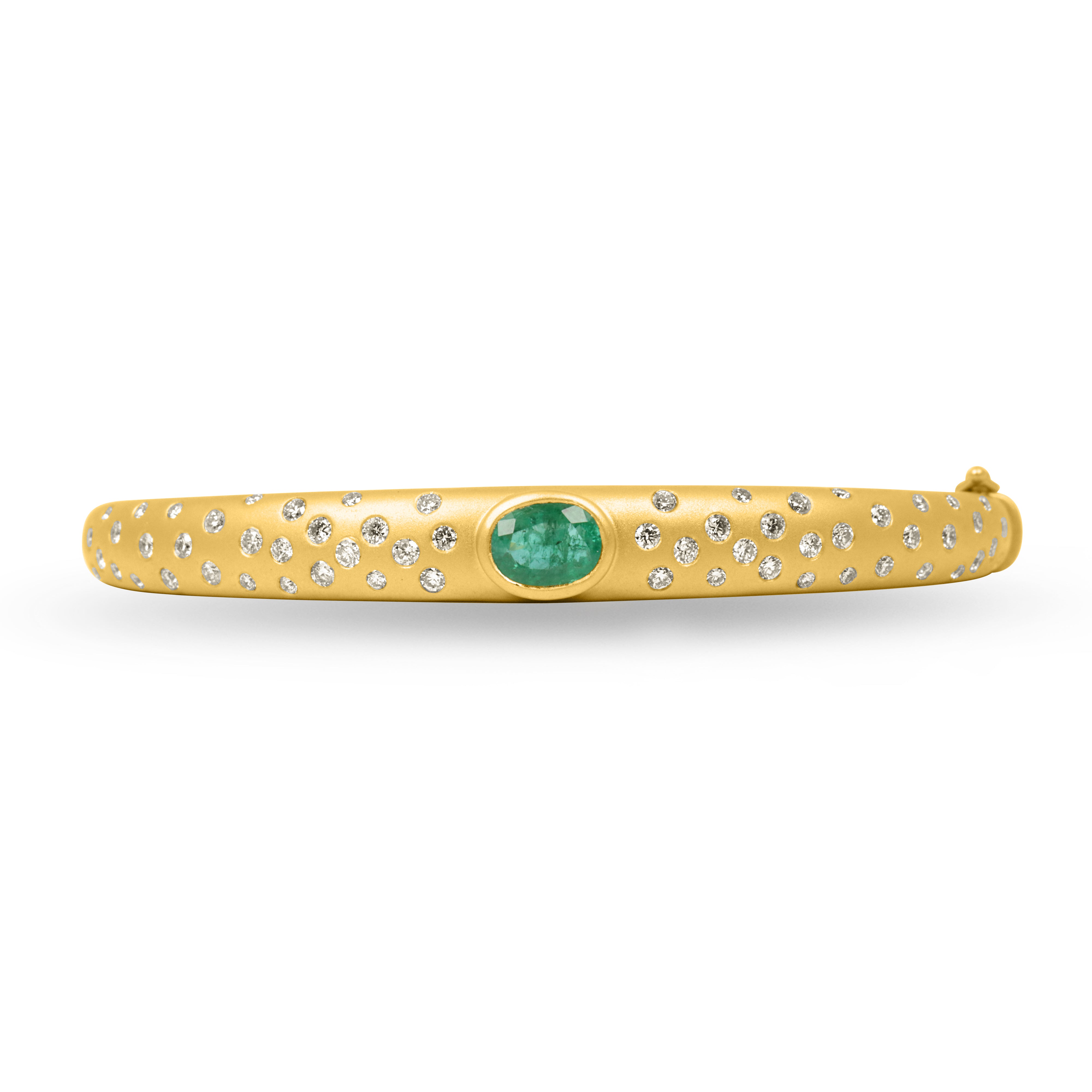 2.66tcw Celestial Emerald & Diamond Constellation Bangle in 14K Gold - JR Colombian Emeralds