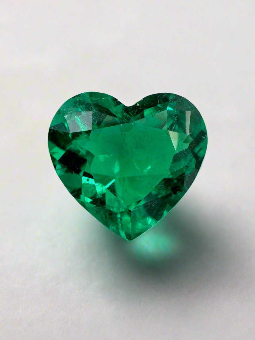 Vivid green 2.68 carat natural Colombian emerald loose heart cut gemstone by JR Colombian Emeralds.