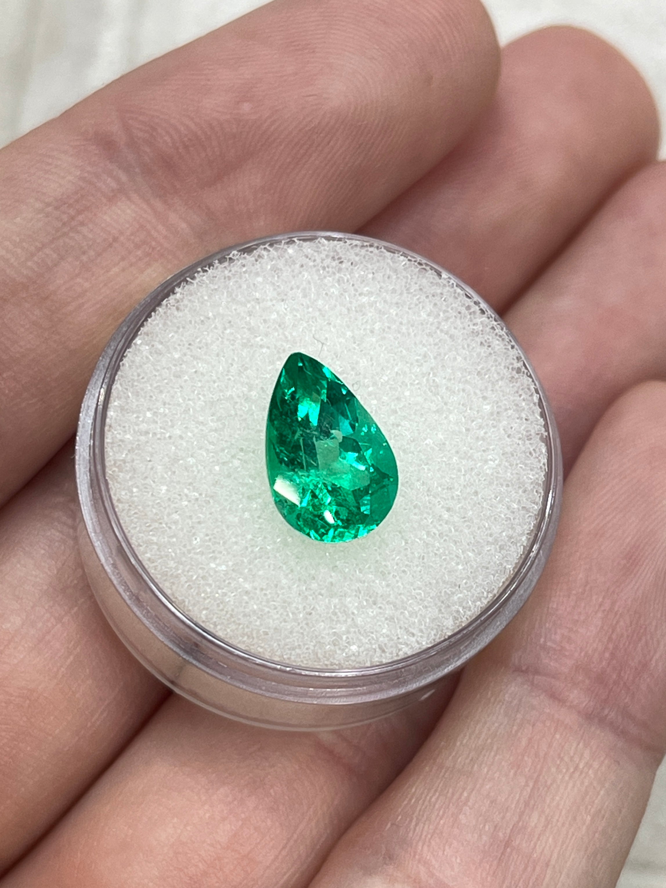2.68 Carat 11.5 x 7.7 Vivid Green Natural Loose Teardrop Emerald - JR Colombian Emeralds