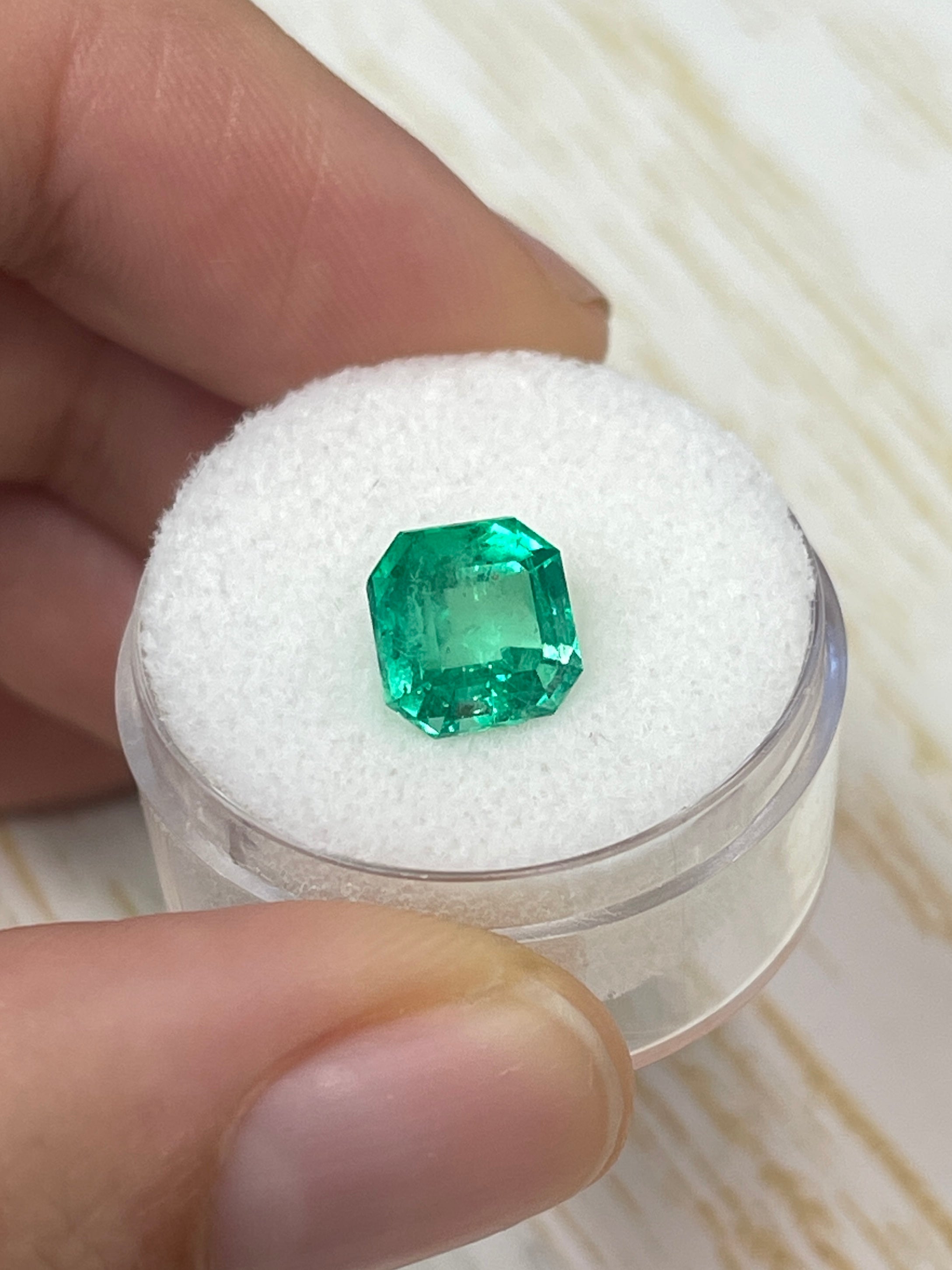 2.71 carat electric yellowish green natural Colombian emerald loose Asscher cut gemstone from JR Colombian Emeralds.