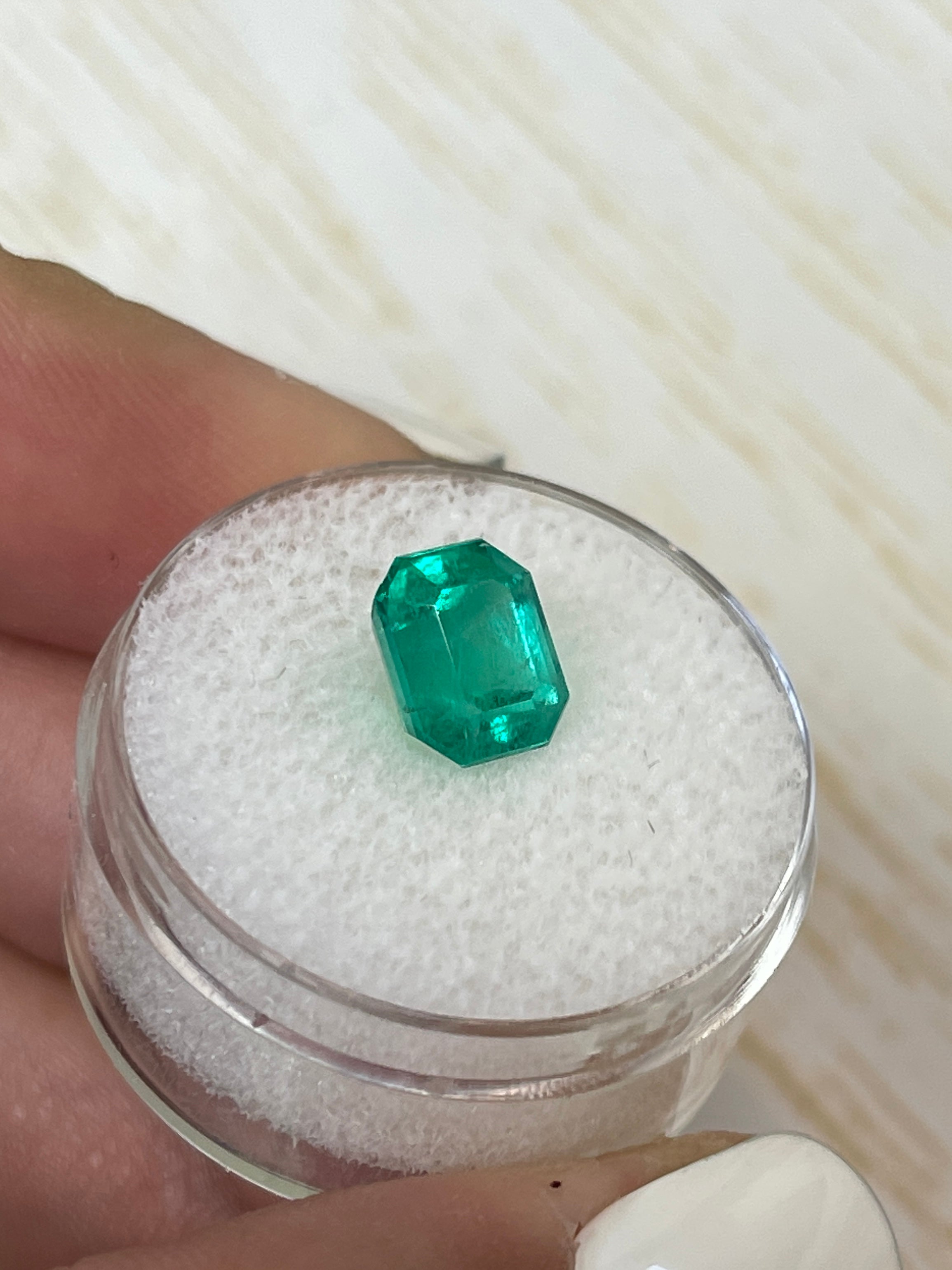 2.73 carat bluish green natural Colombian emerald, 9x7 mm emerald cut loose gemstone, from JR Colombian Emeralds.