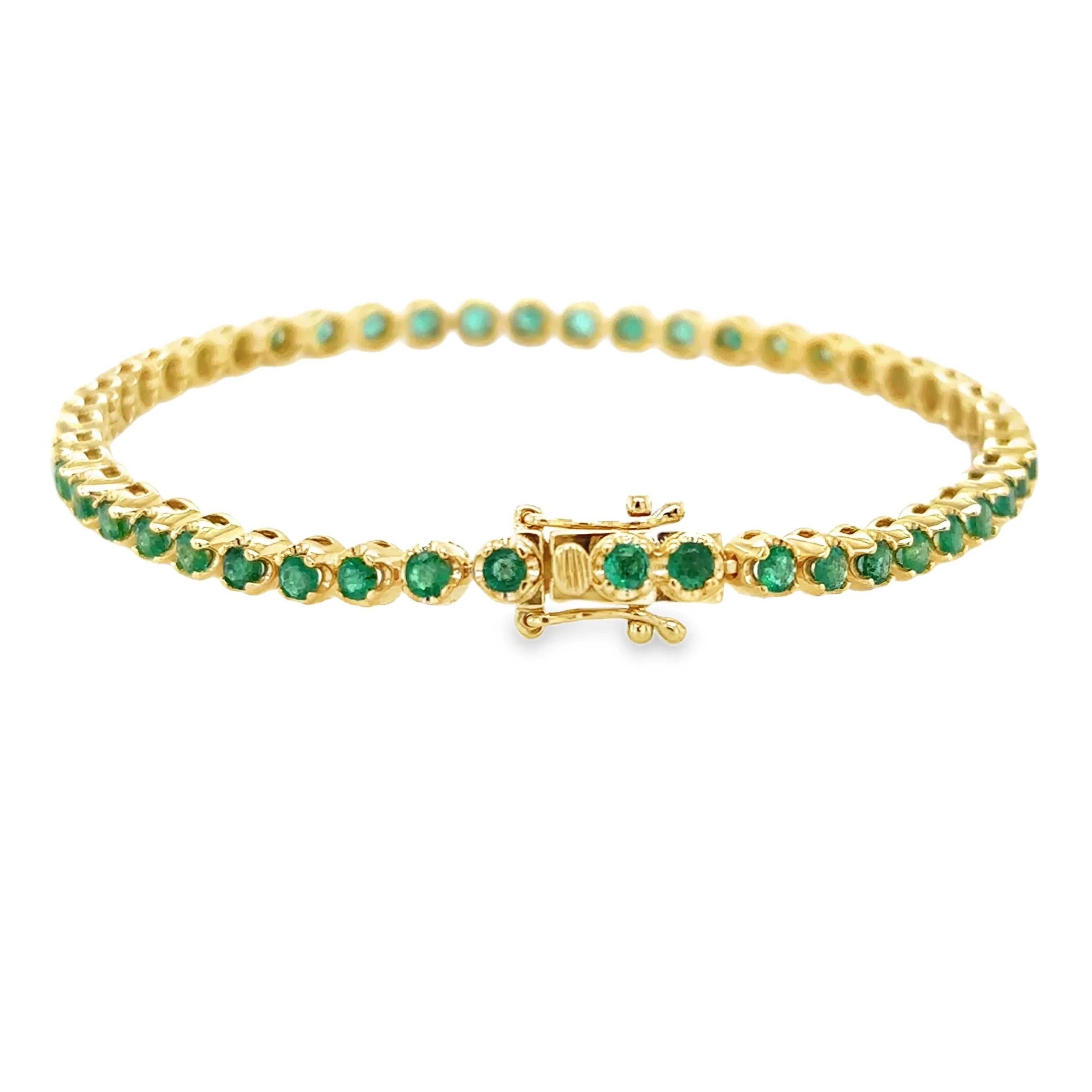 2.76tcw Medium Green Natural Round Emerald Tennis Bracelet 14K- 7 Inches - JR Colombian Emeralds