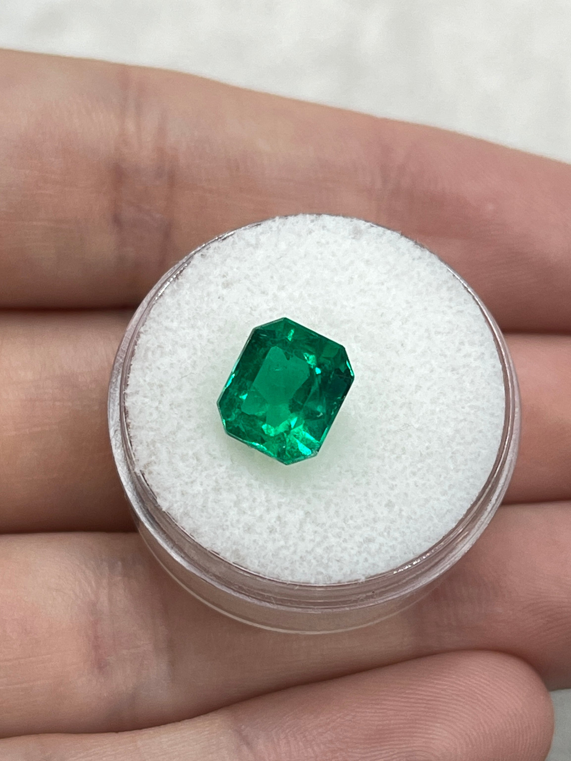 Vivid green 2.78 carat Colombian emerald cut loose gemstone with chunky 9x8 size from JR Colombian Emeralds