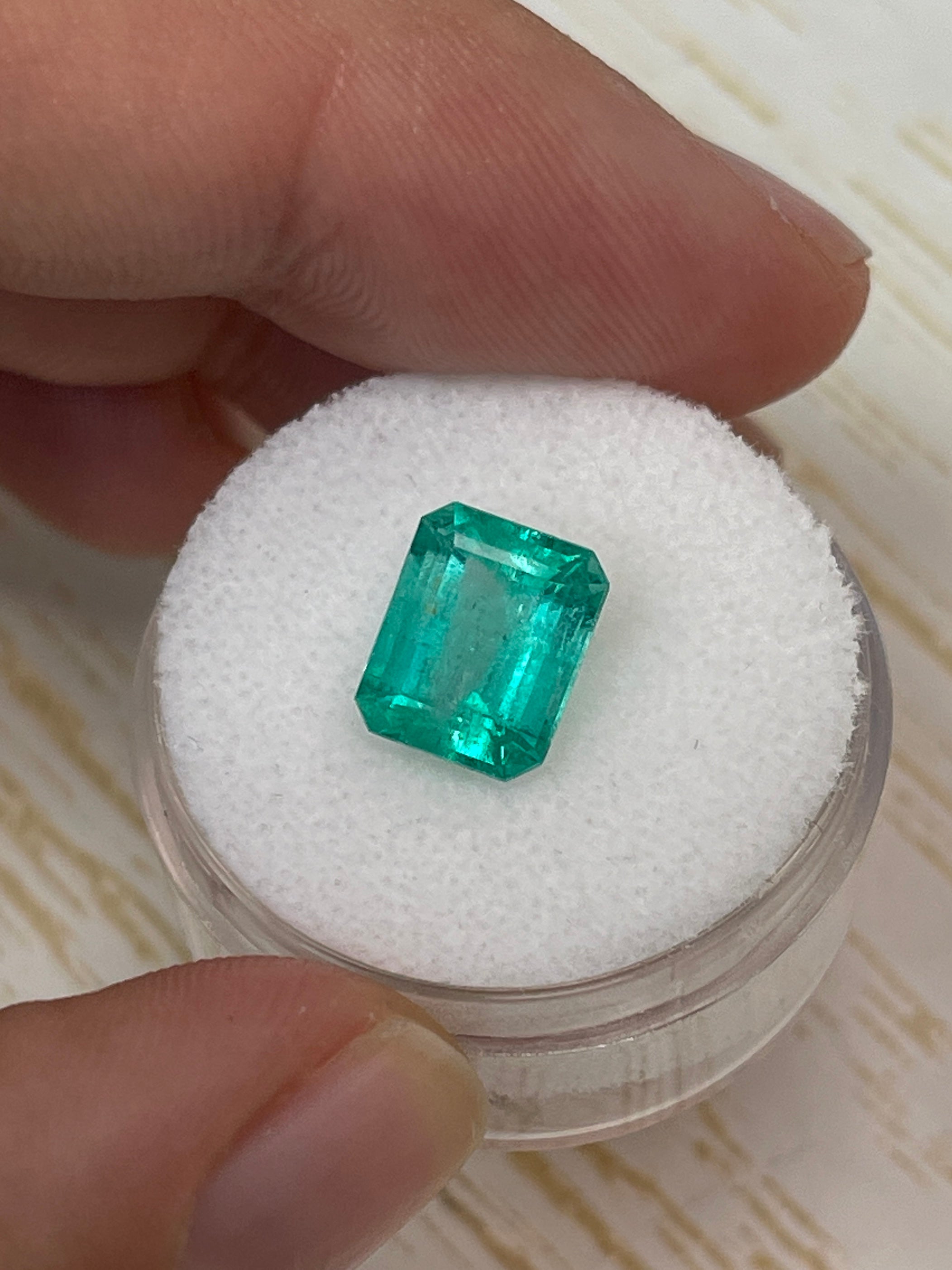 2.84 carat natural Colombian emerald in an emerald cut, showcasing a chunky, vibrant green gemstone from JR Colombian Emeralds.