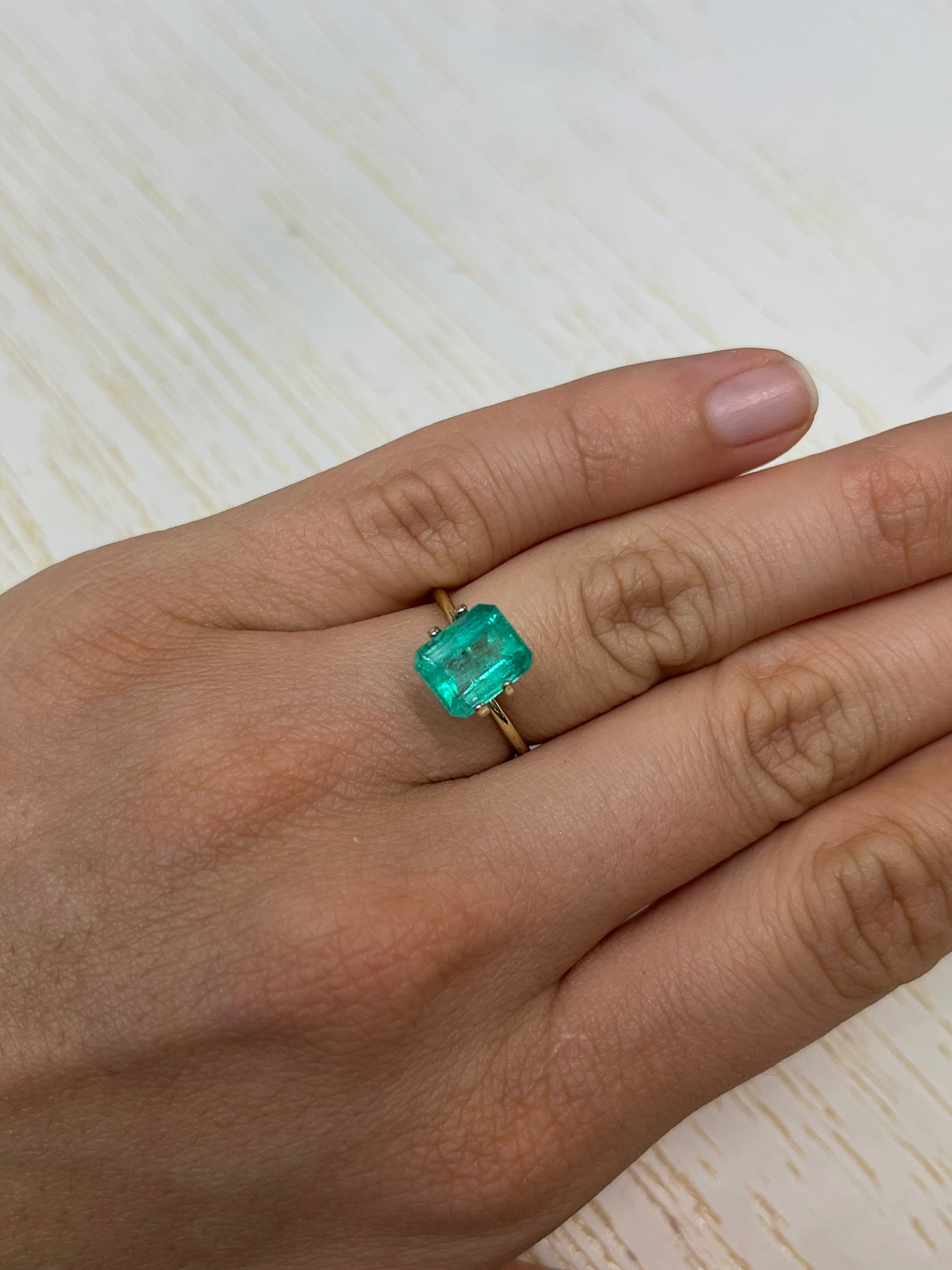 2.84 carat natural Colombian emerald loose gemstone, emerald cut with a chunky 9x8 mm shape, from JR Colombian Emeralds.