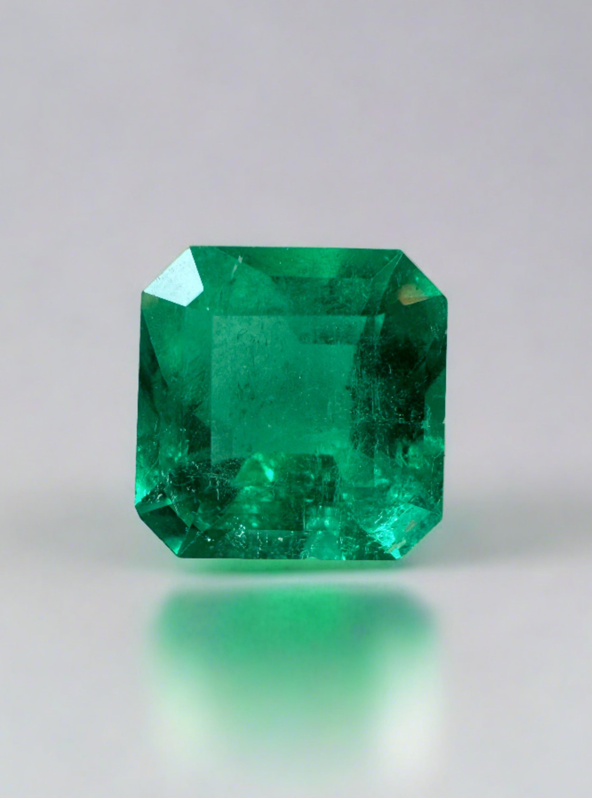 Vivid 2.84 Carat Muzo Colombian Emerald loose gemstone in 9x9mm Asscher cut, from JR Colombian Emeralds.