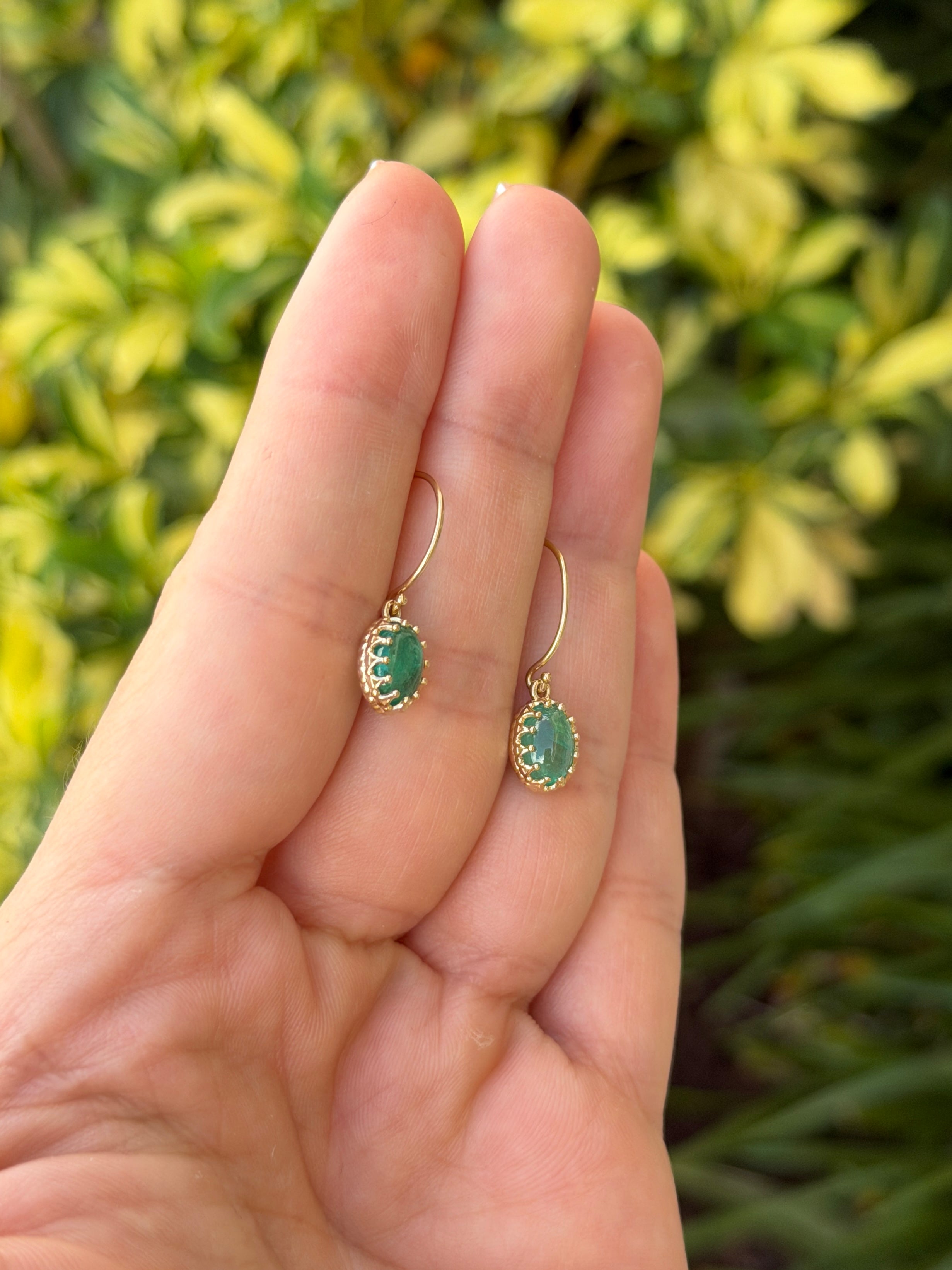 2.92tcw Oval Cabochon Muli Prong Wire Hook Earrings 14K