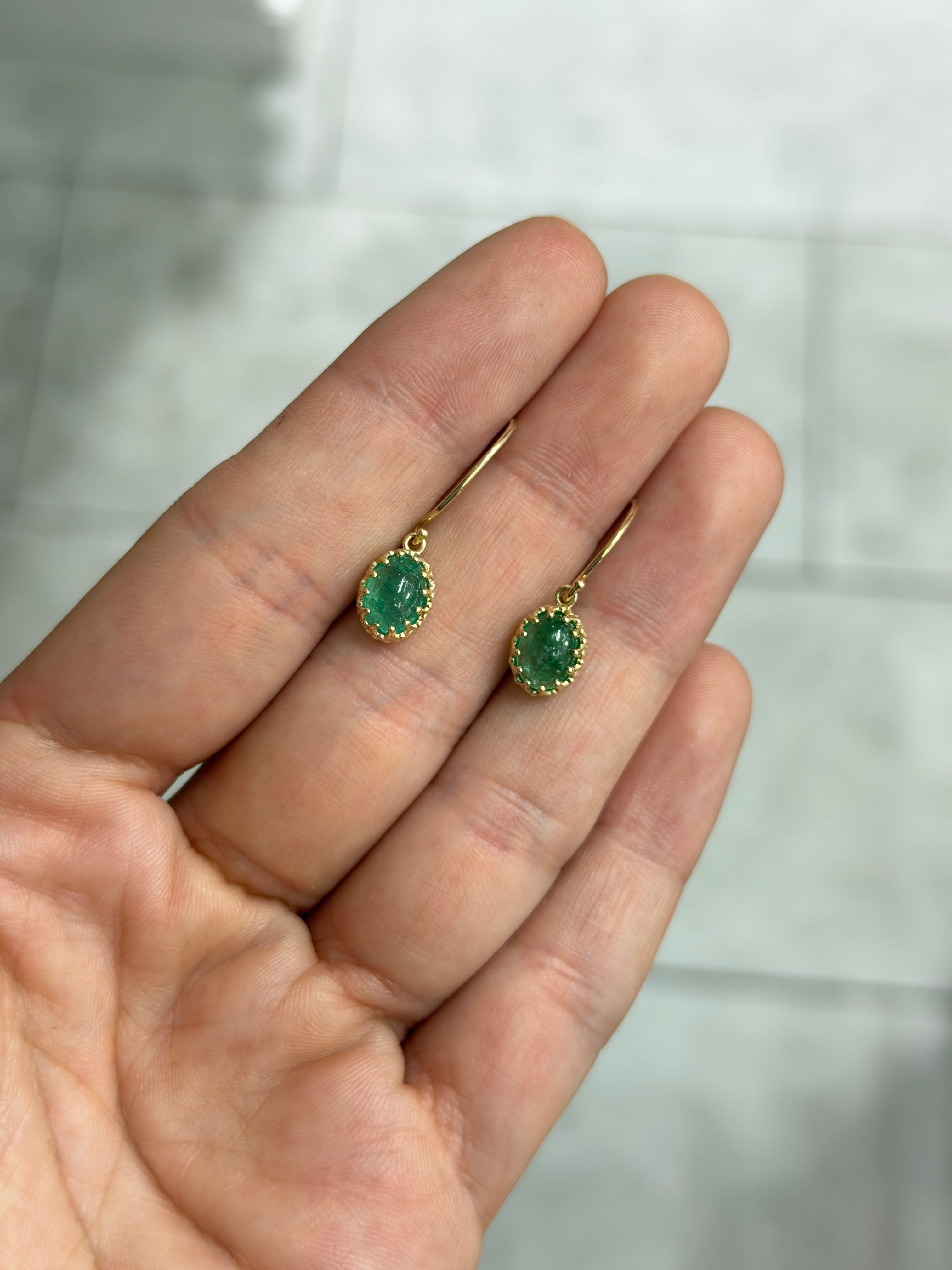 2.92tcw Oval Cabochon Muli Prong Wire Hook Earrings 14K